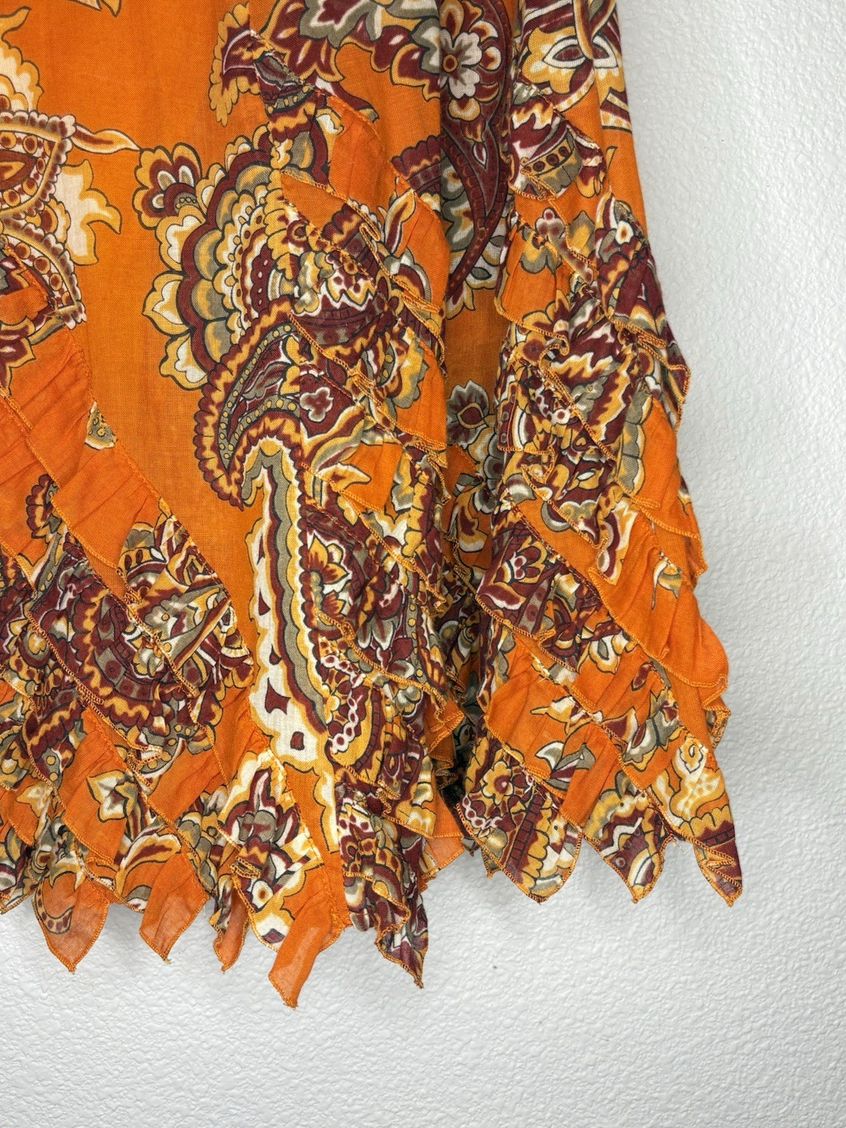 VTG 90s Moschino Cheap and Chic Orange Paisley Ruffled Maxi Skirt Italy 8 29″