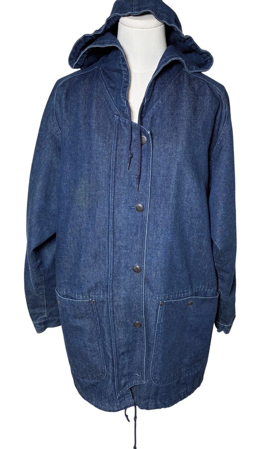 Etienne Aigner Denim Quilted Hooded Utility Parka Jacket Women’s Small Vintage