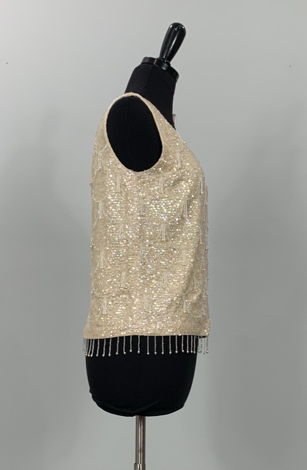 VTG Sparkle Sweater Top – Beads and Sequins Cream Off White – Holiday Party – M