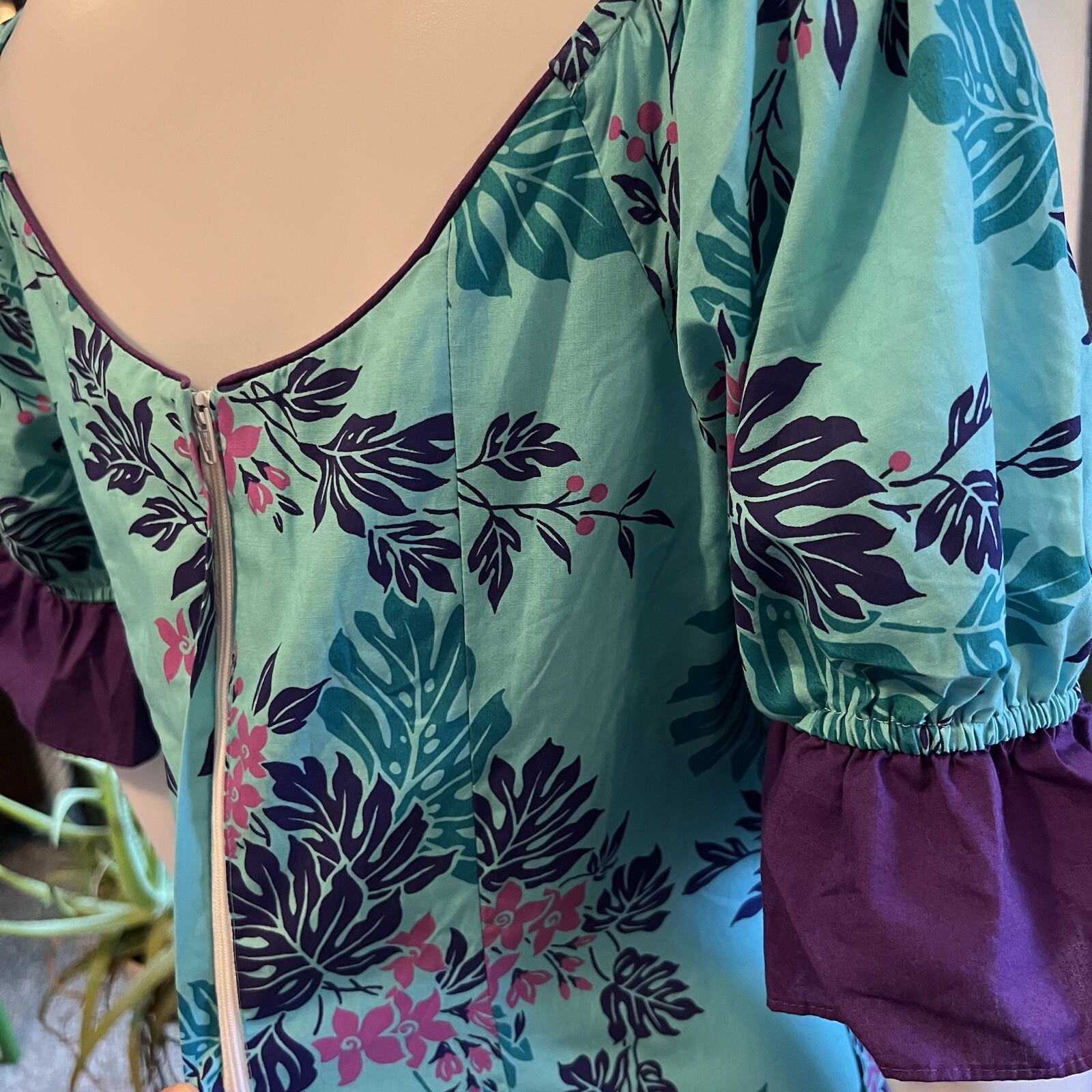Vintage Naupaka Hawaii 1980s Ruffle Blue Purple Plant Monstera Tropical Womens 9