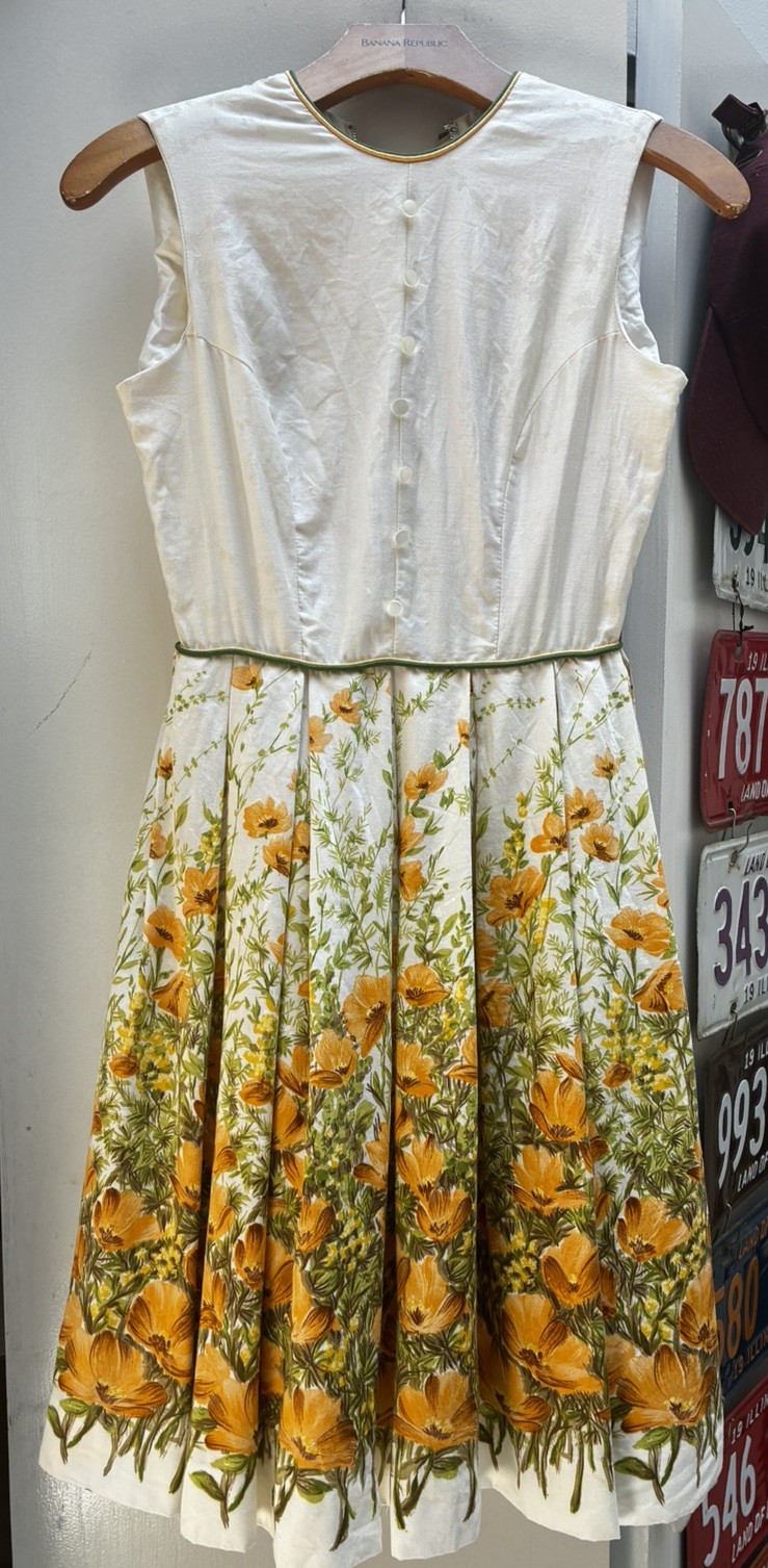 Vintage 1960s R.A.R. Fashion Summer Dress Yellow Floral W/Tulle Lining Size 4
