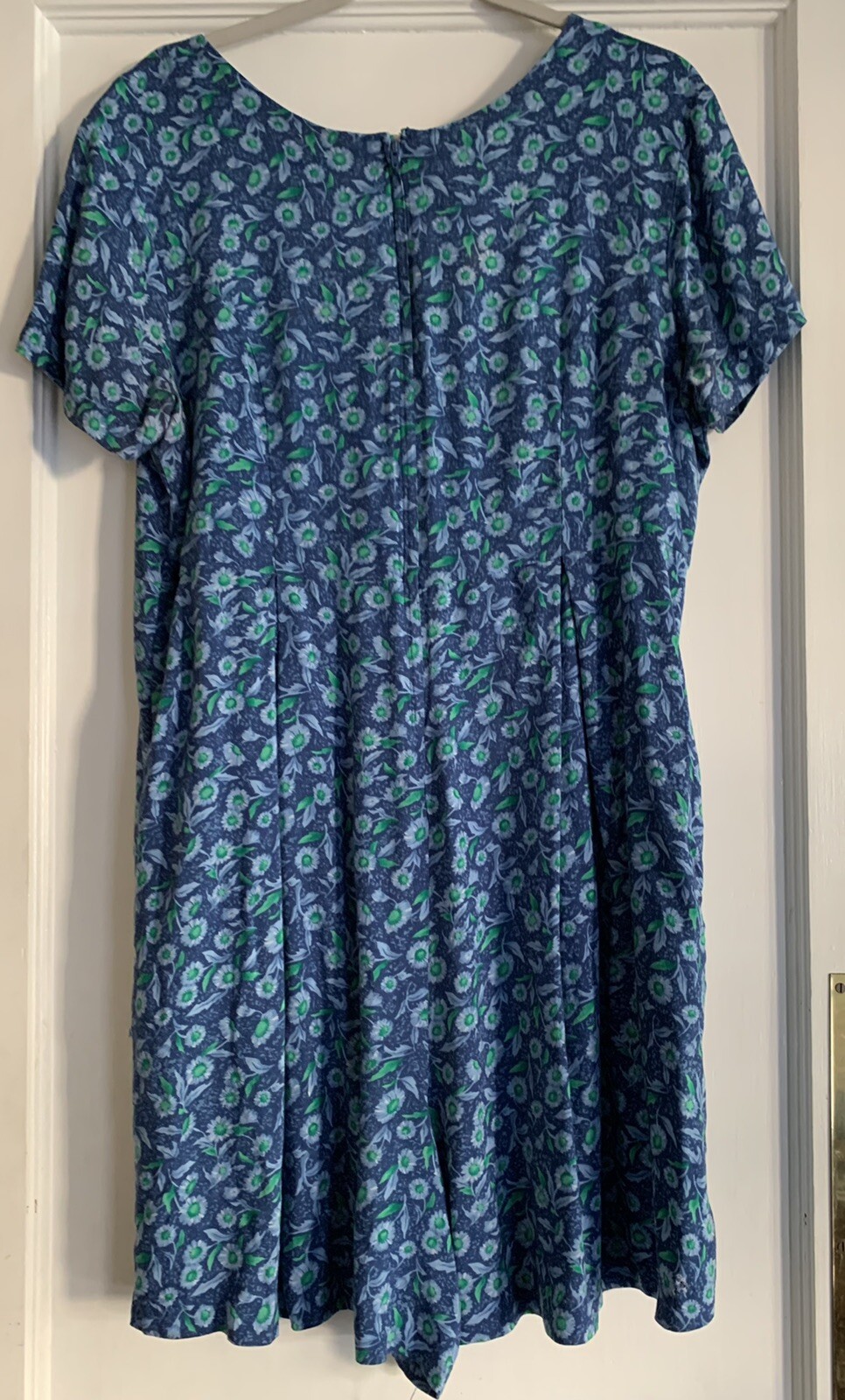Vintage FADS Jumper Shorts Size 16 One Piece Blue Floral Pattern Pockets Zipper