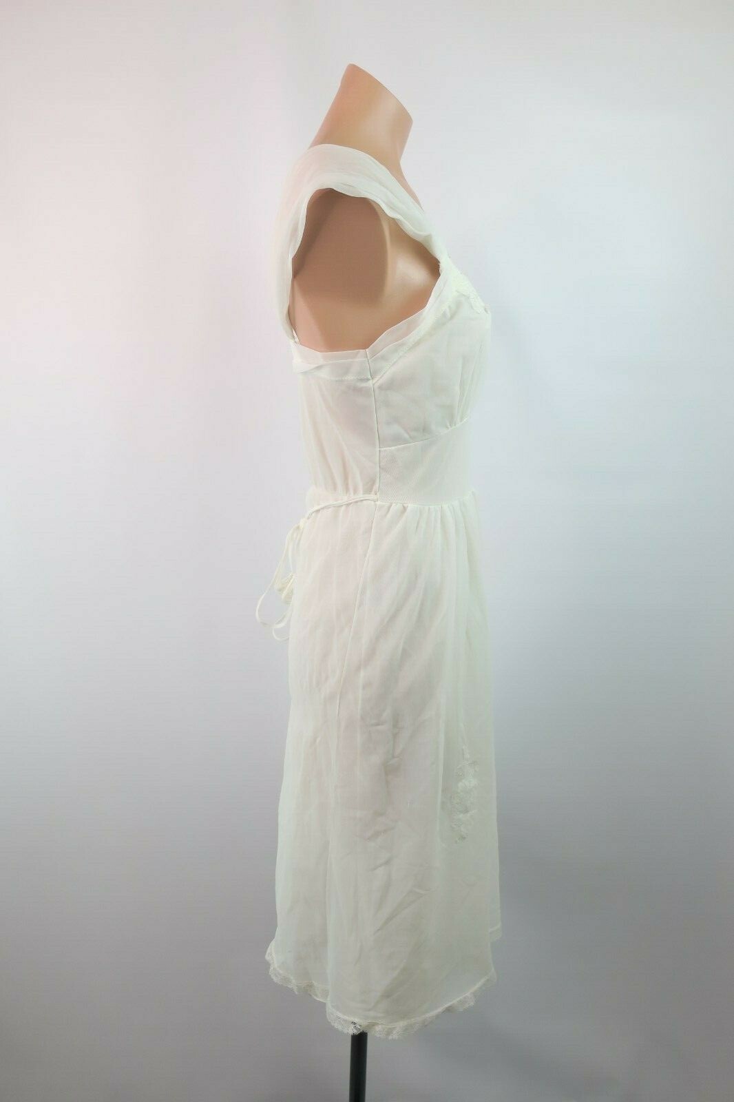 VTG 70s MISTEE Slip sz 4/34 Double Layer Chiffon Lace Empire Waist Bridal Gown