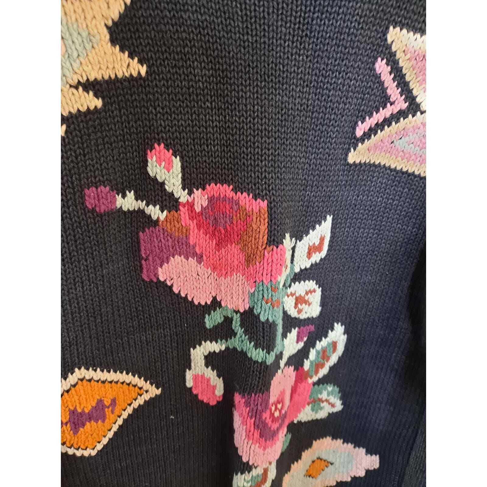 Crazy Horse Black with Flowers Knit Long Sweater Size 6