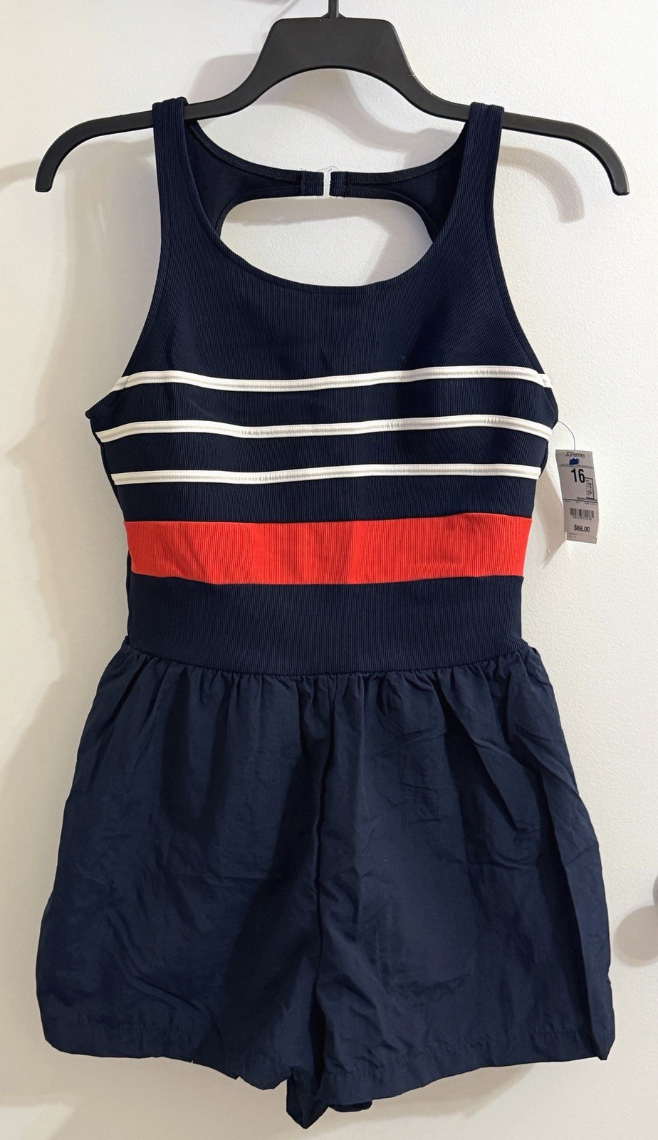 JCPENNEY VINTAGE NEW SWIMSUIT BATHING SUIT 16 RED WHITE BLUE NWT SHORTS LOOK WOW