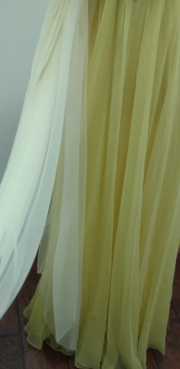 Vintage Kiki Hart NY Two Tone Yellow Chiffon Gown W Trailing Cape Grace Kelly