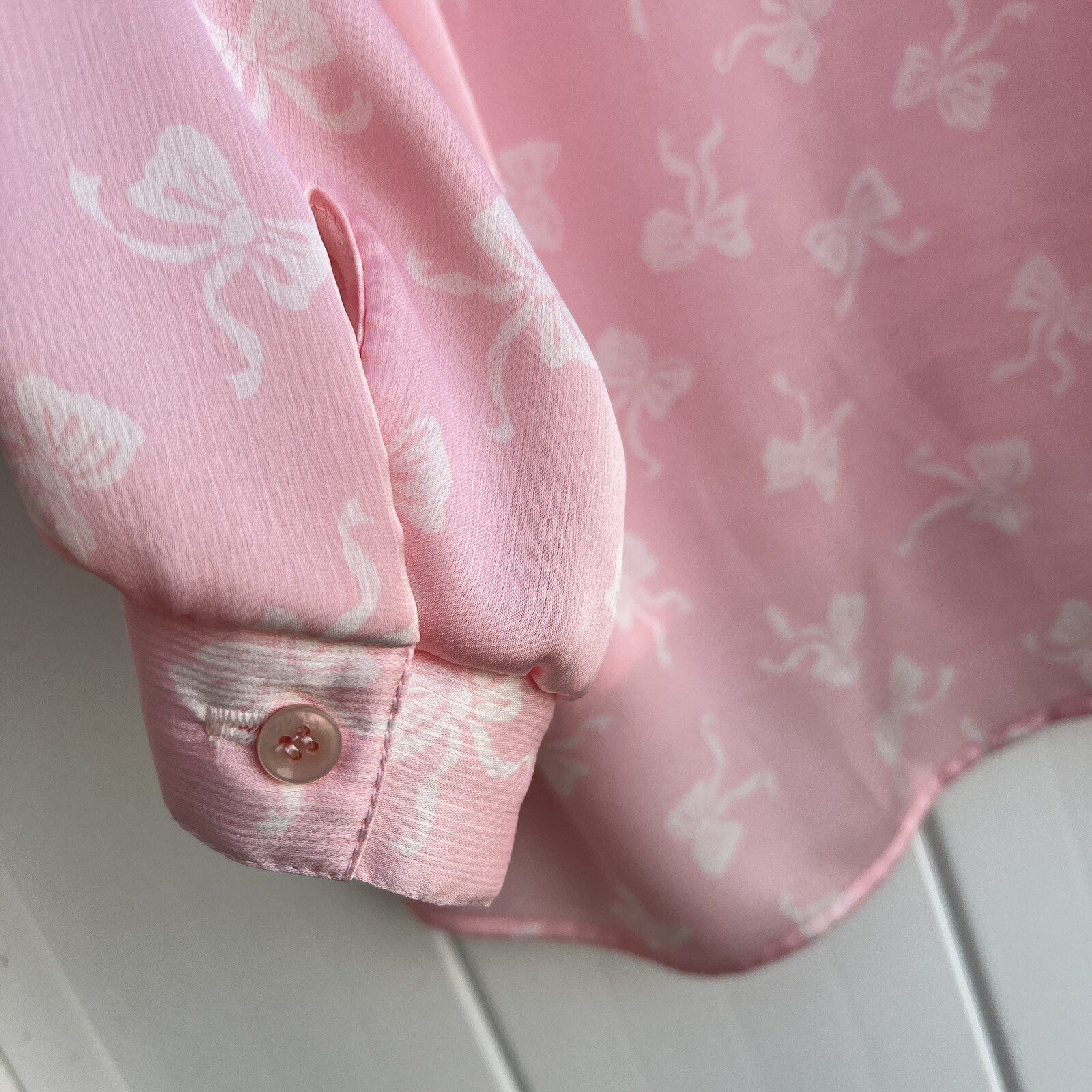Ms. Blake Devon Vtg Blouse Long Sleeve Button Shirt Pink Bow Union 20W Coquette
