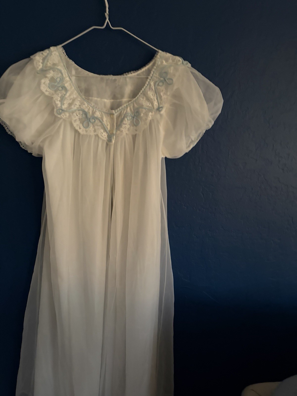 Vtg. New (never worn) ‘60’s Gotham nightgown-Bridal Honeymoon Lingerie-Blue Trim