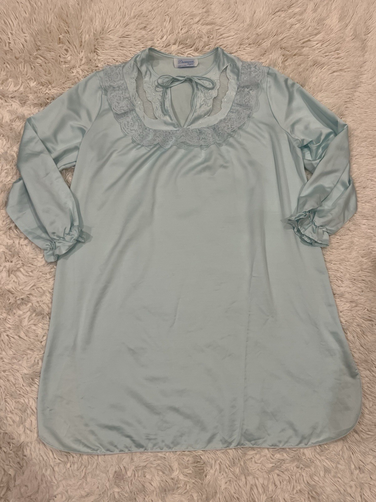 Vintage Dreamwear Lingerie Blue Medium Long Sleeve Nightgown Pajama Dress Mumu