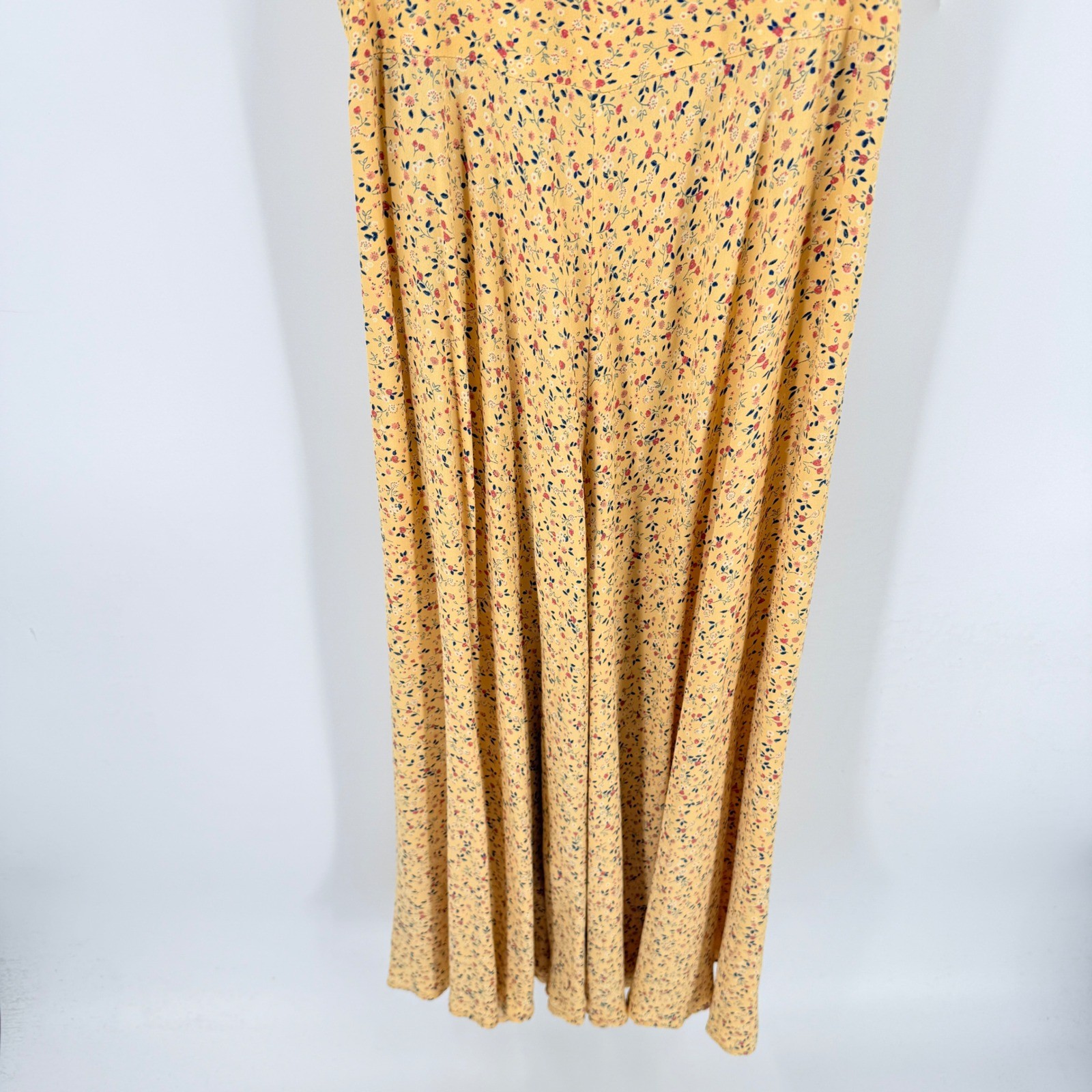 Vintage Donna Ricco Floral Faux Wrap Midi Dress Yellow Waist Tie Size Petite 8
