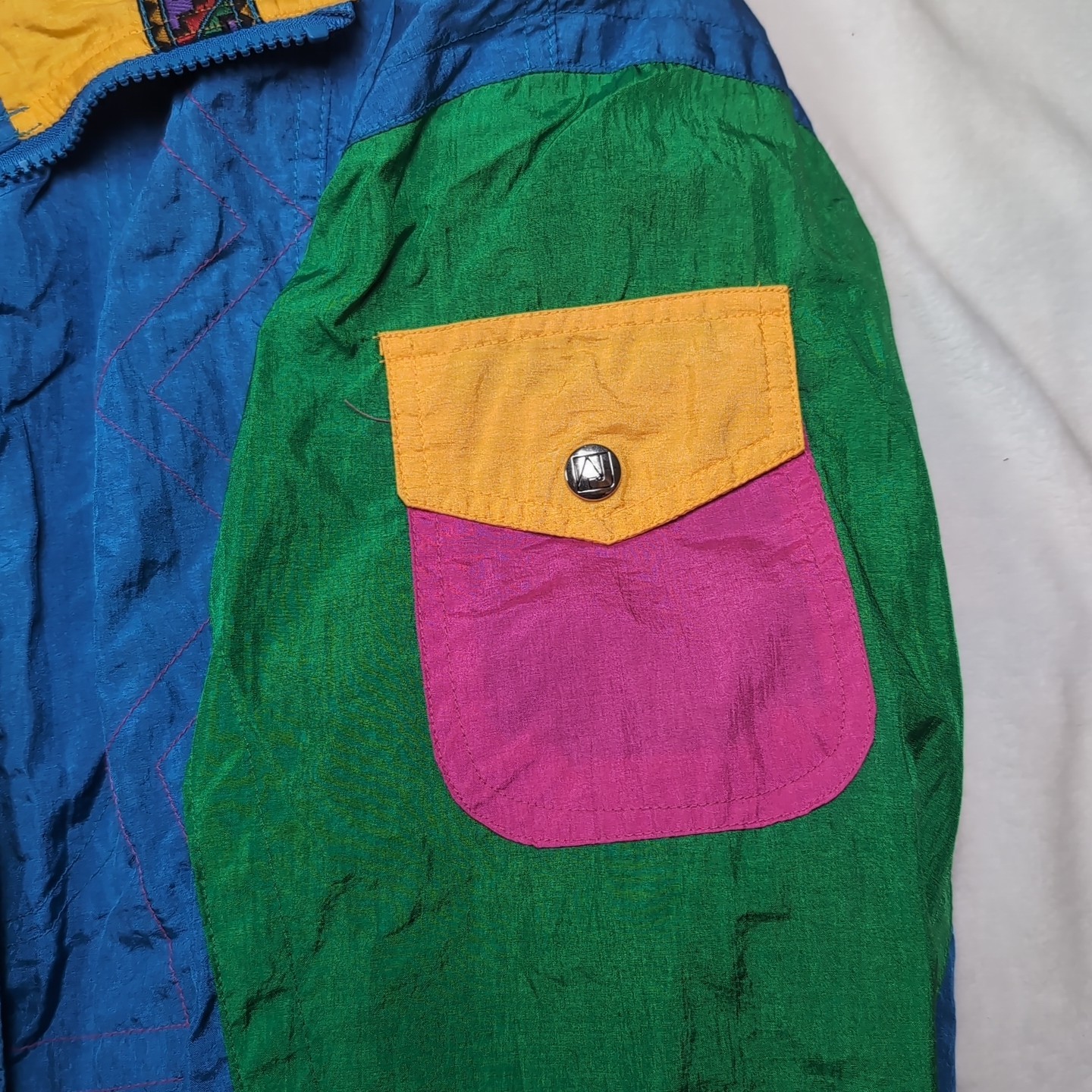 Vintage Andy Johns 90s Nylon Colorblock Jacket Anorak Sz M W/ Shoulder Pads