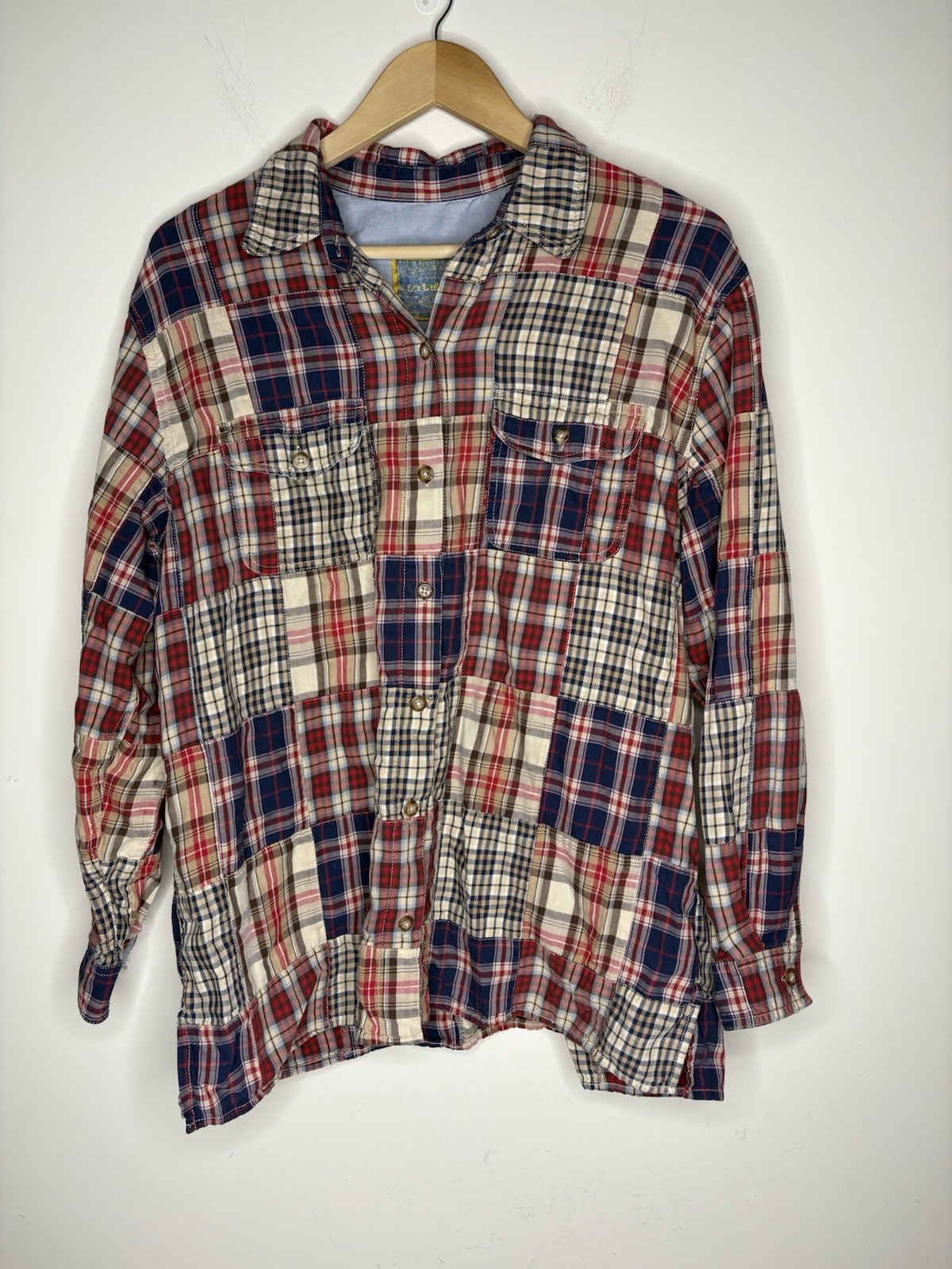 Vintage Liz Claiborne Plaid Womens L Cotton 90s Shirt Patchwork Button Down Top