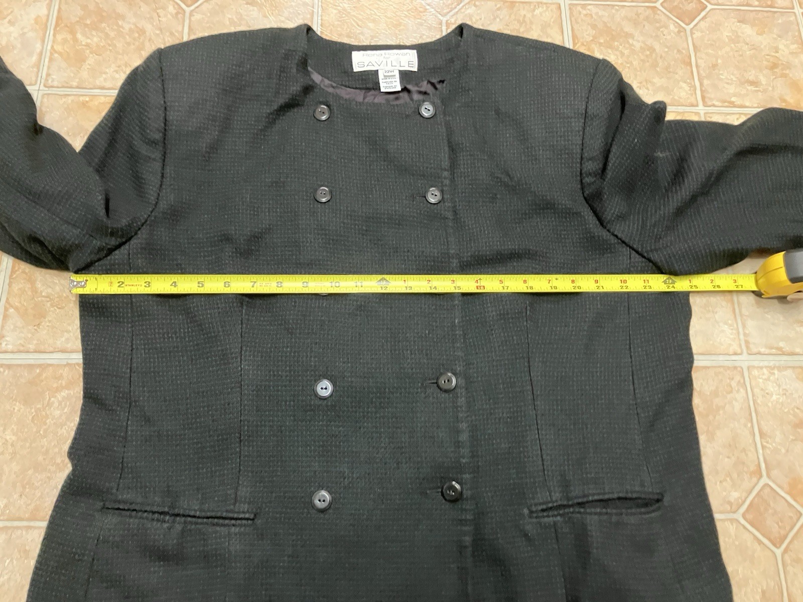 Rena Rowan for Saville Black Green Plaid Wool Blend Double Breasted Blazer 22W