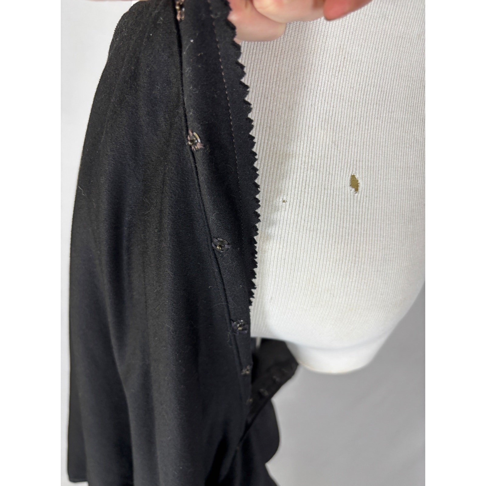 Antique Edwardian Black Wool Mourning Walking Skirt Jet Beads Tassels Tiered