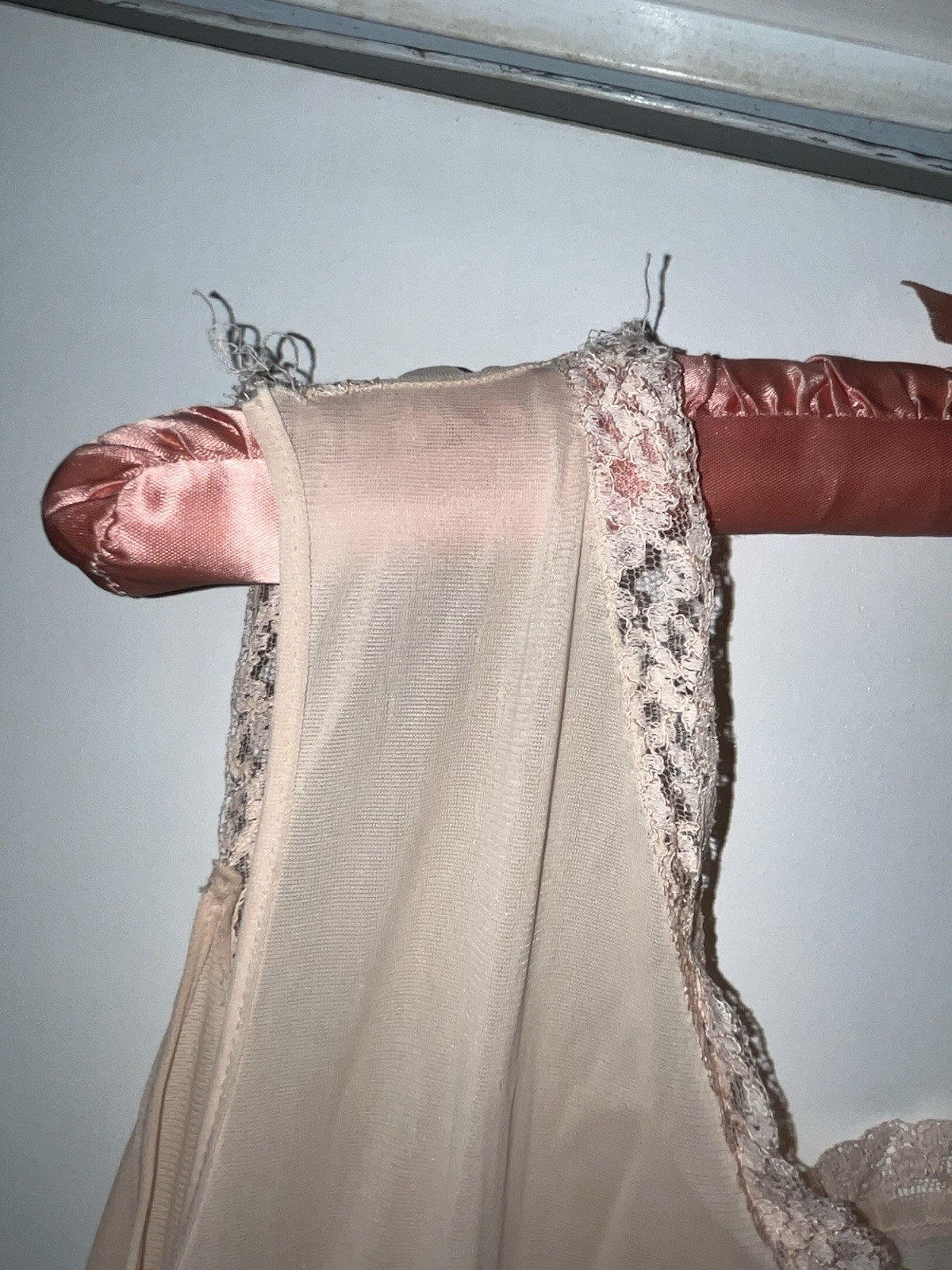 Vtg Countess Layne Peach Pink Nightgown 36 Bridal Chiffon Lace Blush Full Slip