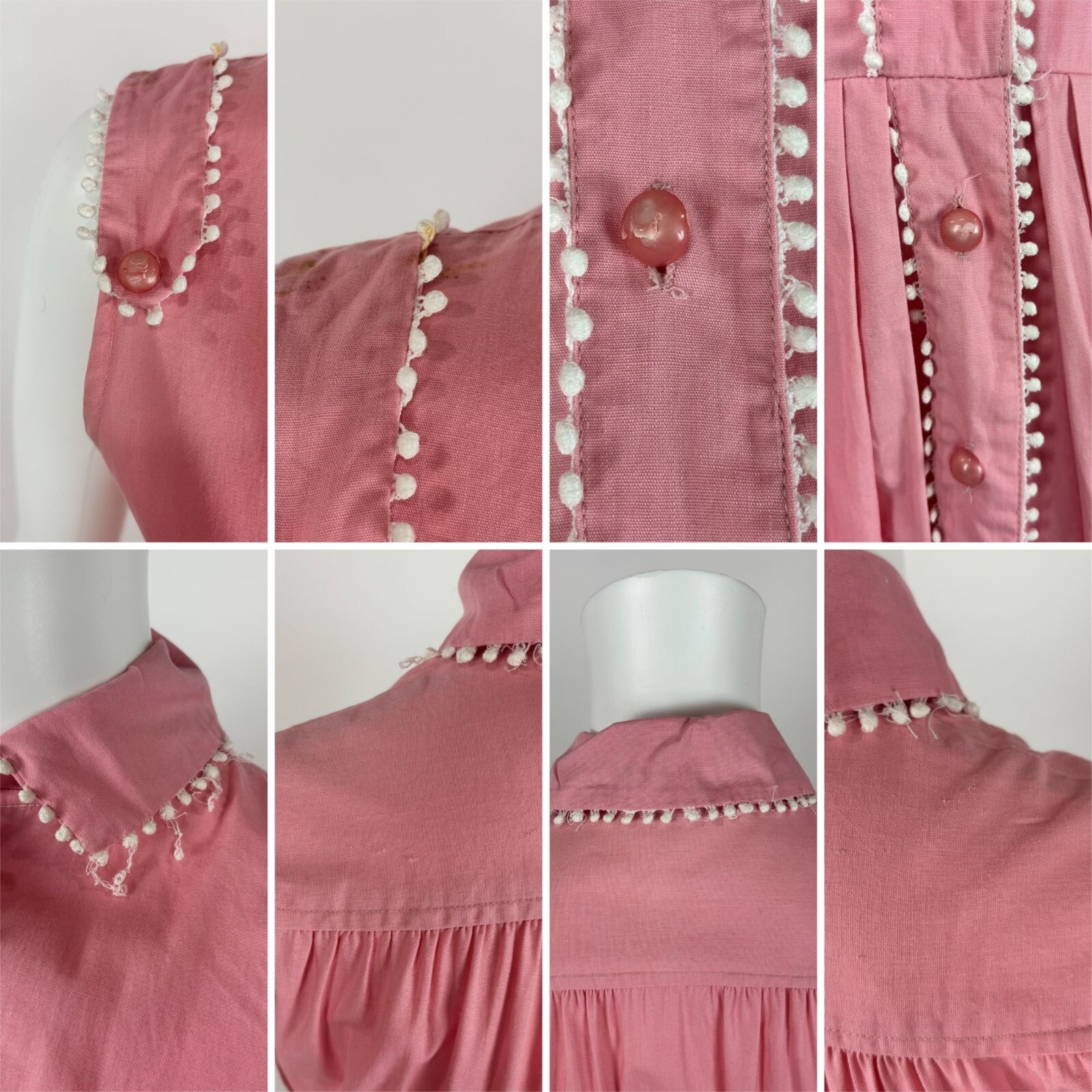 Vintage 50s Pink Shirtdress Women’s Size XXS Cotton Scallop Trim Fit & Flare