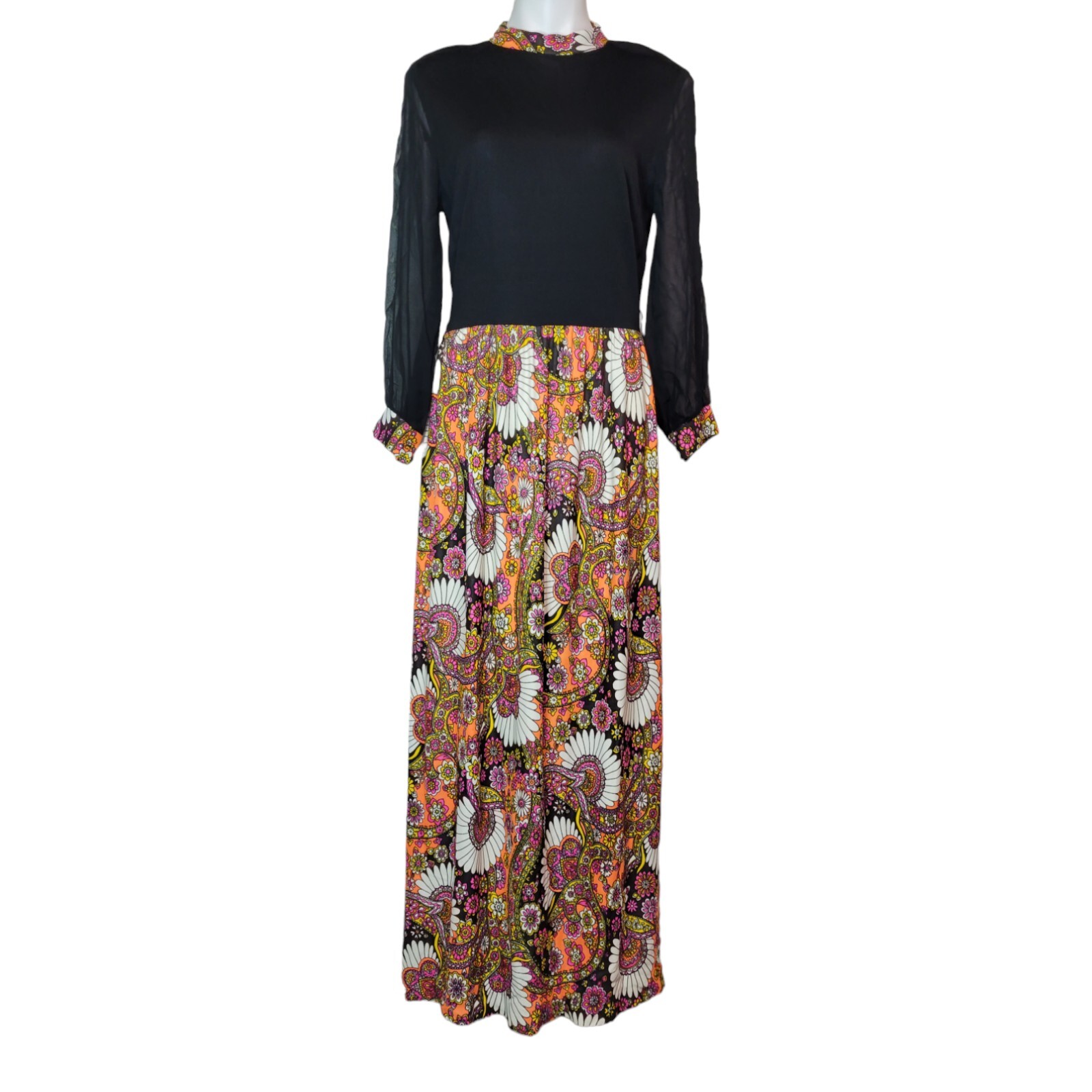 Vintage Maxi Groovy Funky Psychedelic M/L Sheer Sleeves Maxi Unbranded