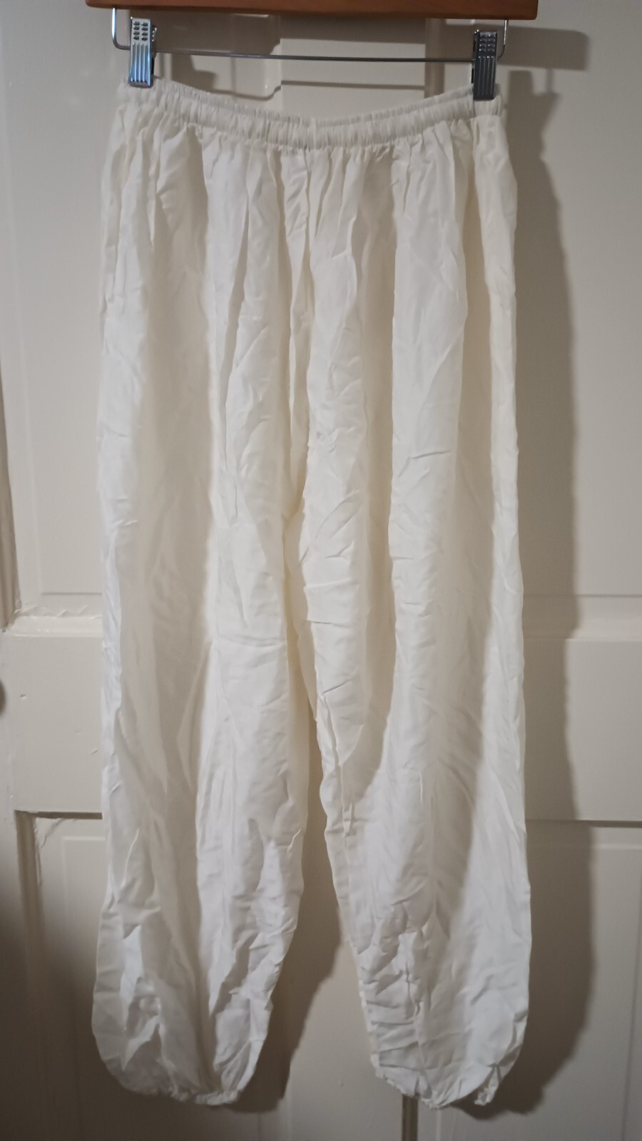 Vtg Off White Rayon Sheer Gauze Gauzy Drawstring Lounge Balloon Pants XS / S