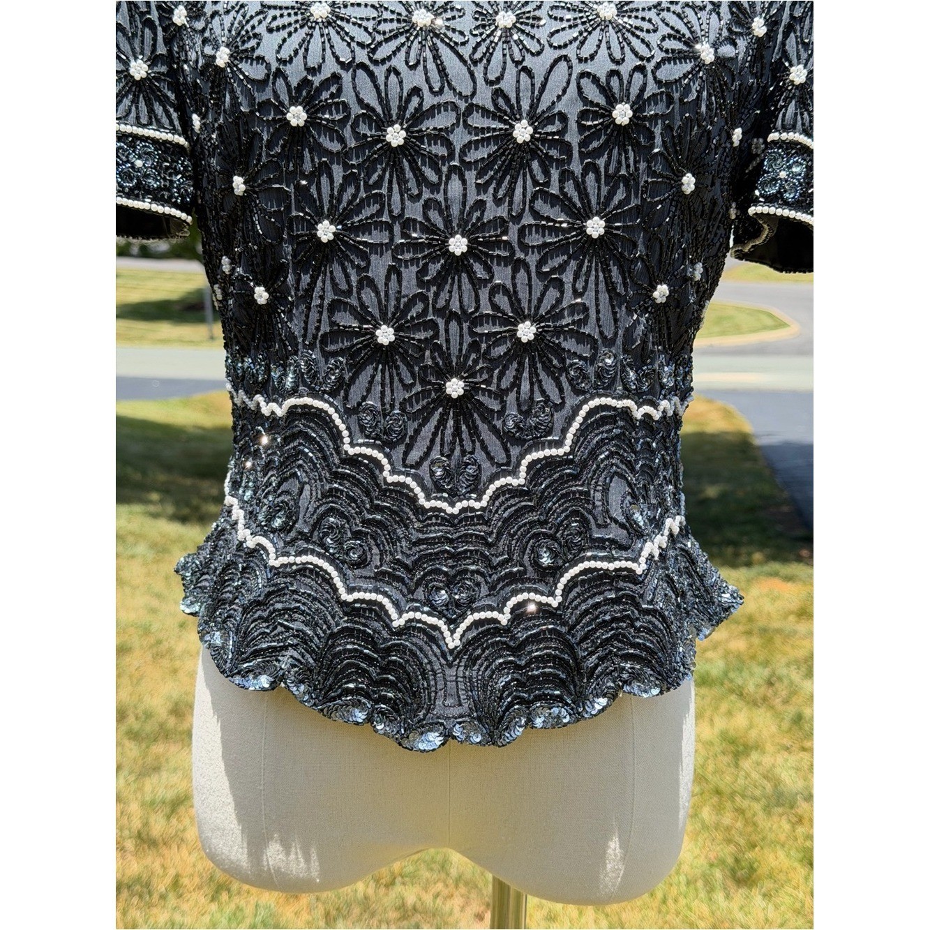 Vintage Adrianna Papell Evening Silk Beaded Pearl Sequin Art Deco Gatsby Top
