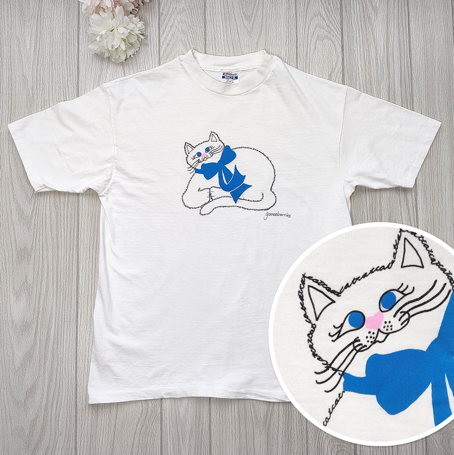 New Vintage 80-90s Cat Tshirt Gooseberries Cartoon Artist Cotton Cottage USA XL