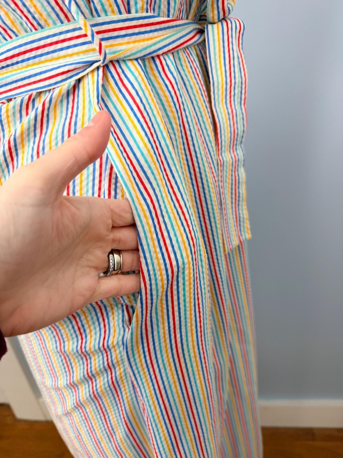 Vintage 1970s Sears Jr Bazaar Rainbow Striped Seersucker Robe Size Small