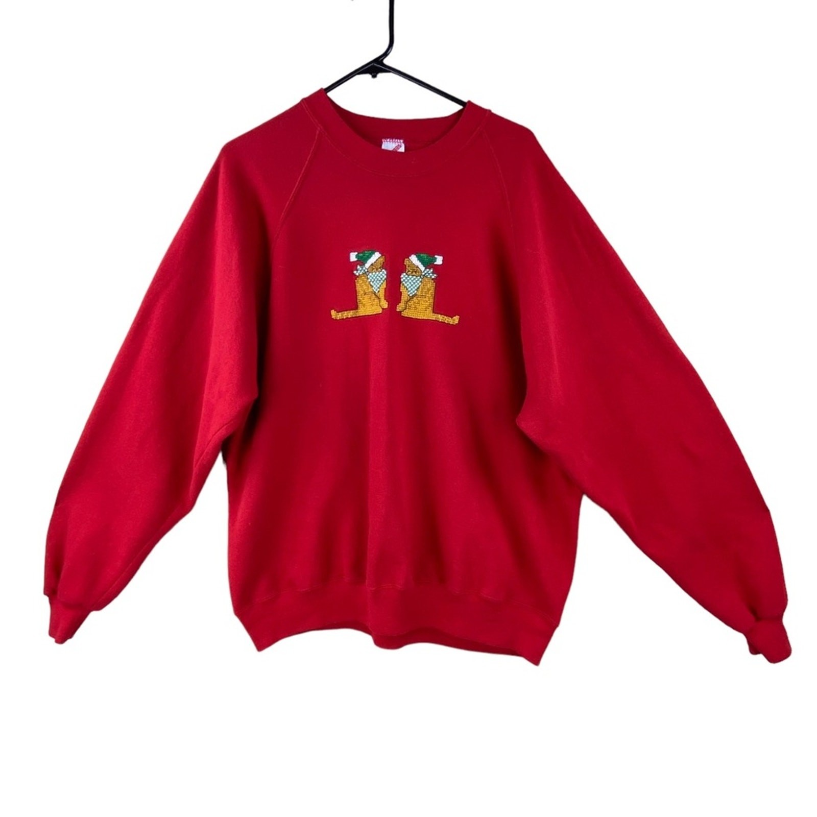 Vintage Cross Stitch Cats Sweatshirt Red Holiday Size 2X Christmas Kitty