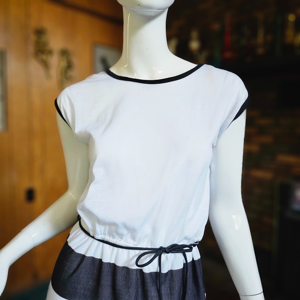 Vtg 70s 80s Chic Disco Striped Ringer Sheer Shirtwaist Casual T-Shirt Dress XS/S