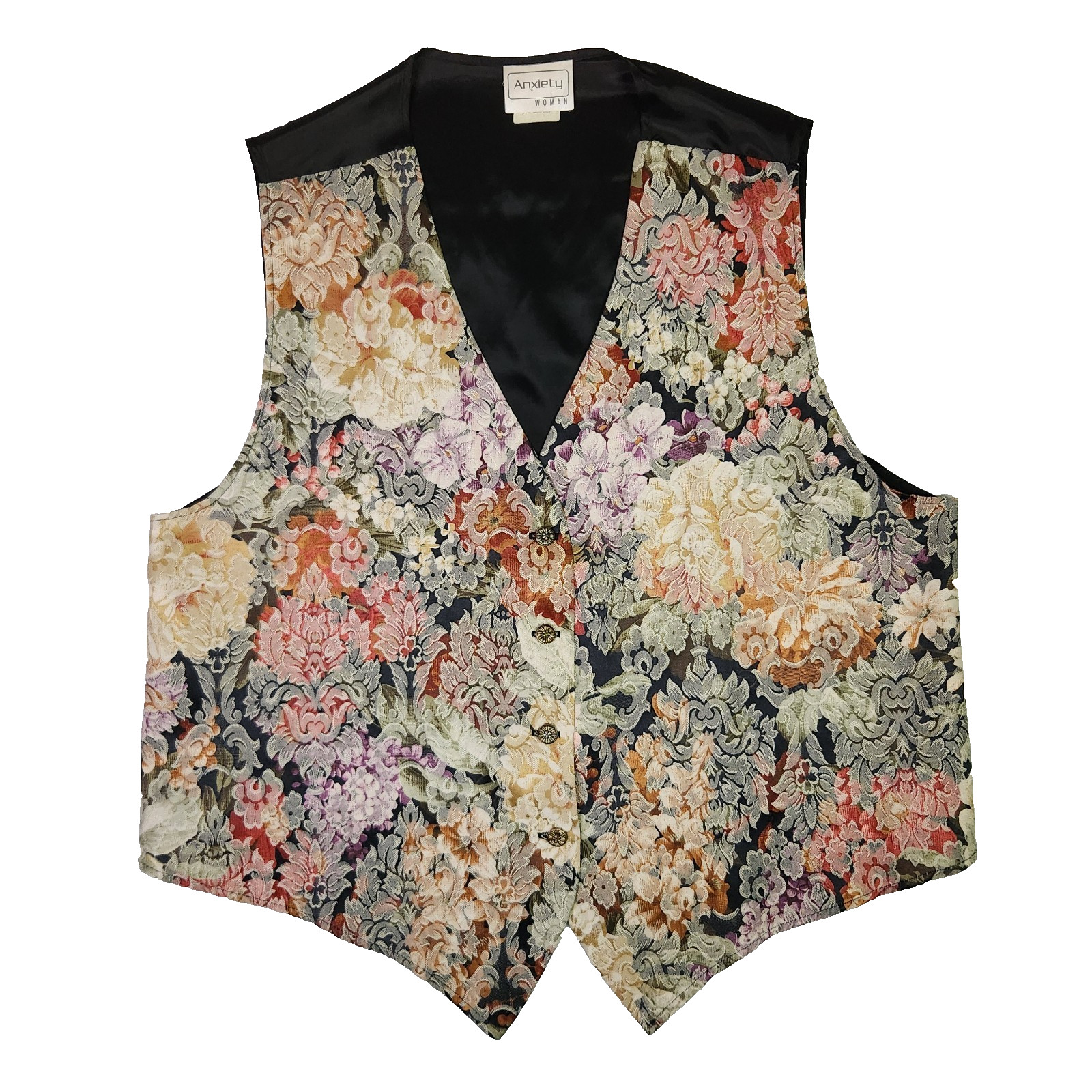 Vintage 90s Anxiety Floral Woven Tapestry Vest Women XXL Cottagecore Made In USA