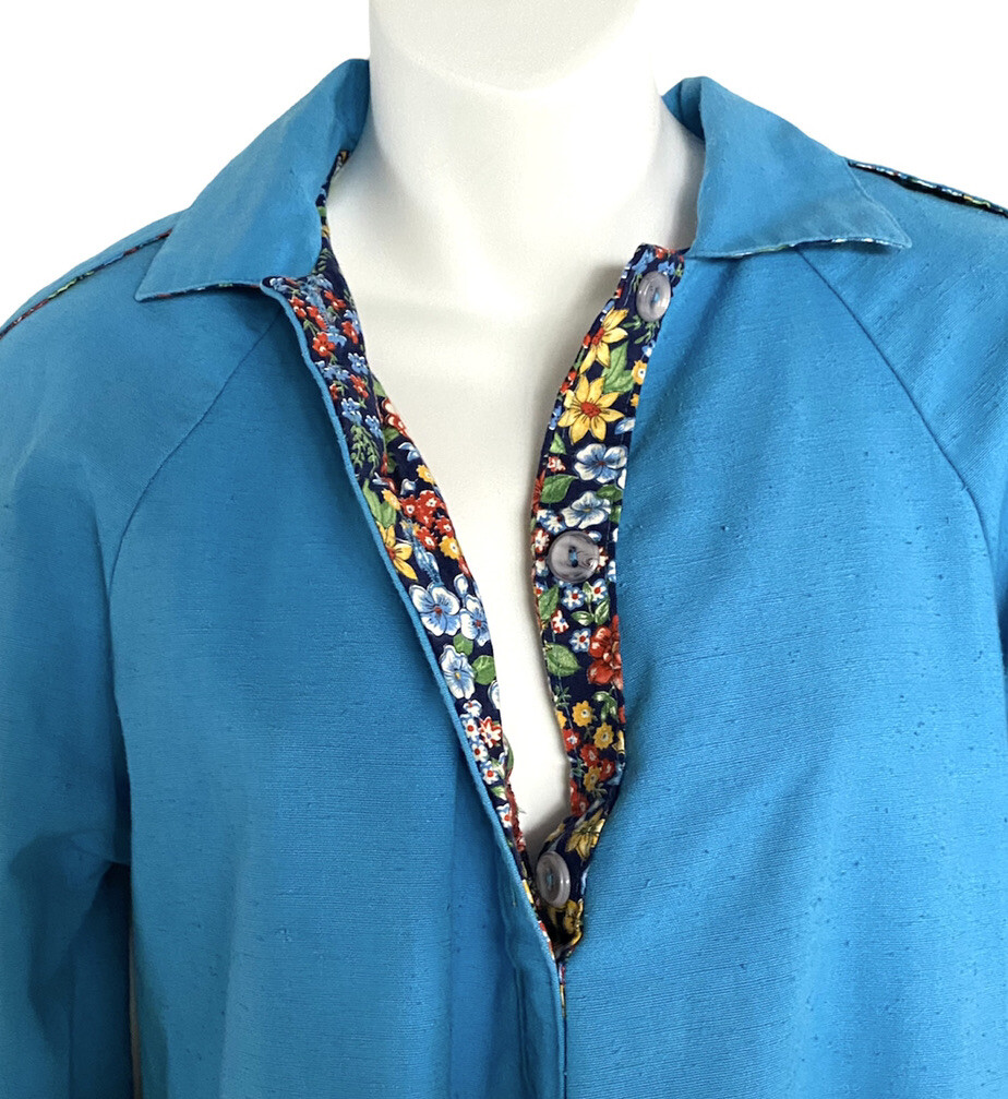 Vtg Cotton City Wash Frocks 1970s Floral Linen Look Epaulette Dress