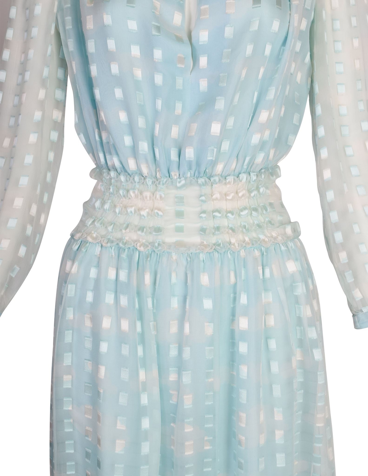 Courreges Vintage 1970s Baby Blue Cloud Print Silk Chiffon Dress and Scarf Ensem