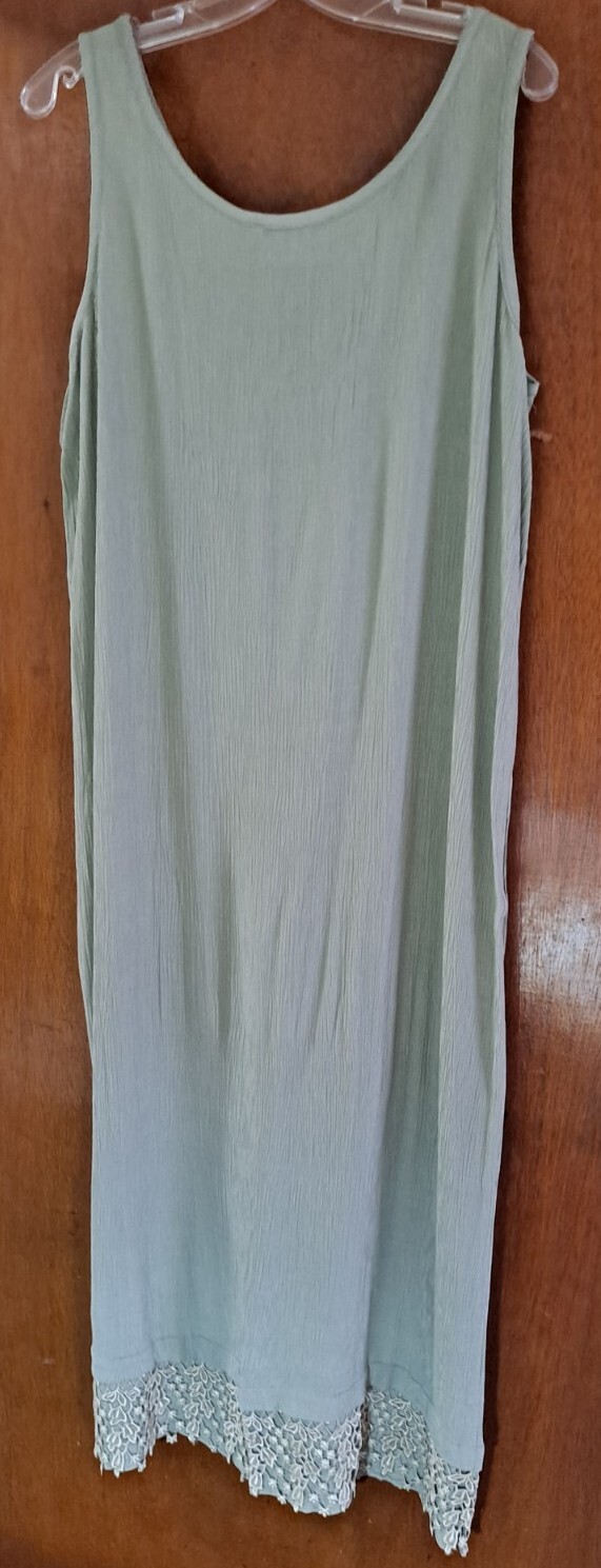 Vtg 80s Bryan Emerson for Henri Bendel Sage Maxi Shift Dress Ecru Lace Trim OS L