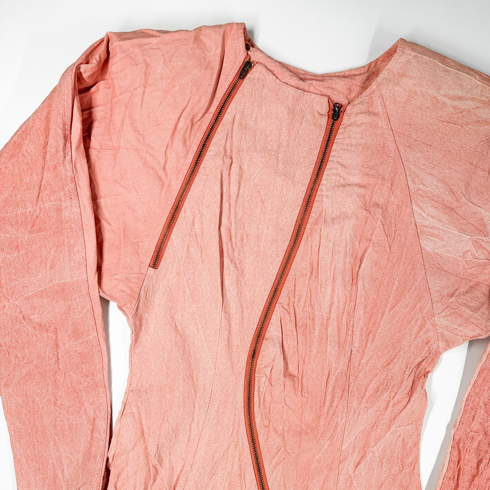 Vintage 80s 90s Asymmetrical Zipper Dress Ruffles Wash Artsy Designer Cotton