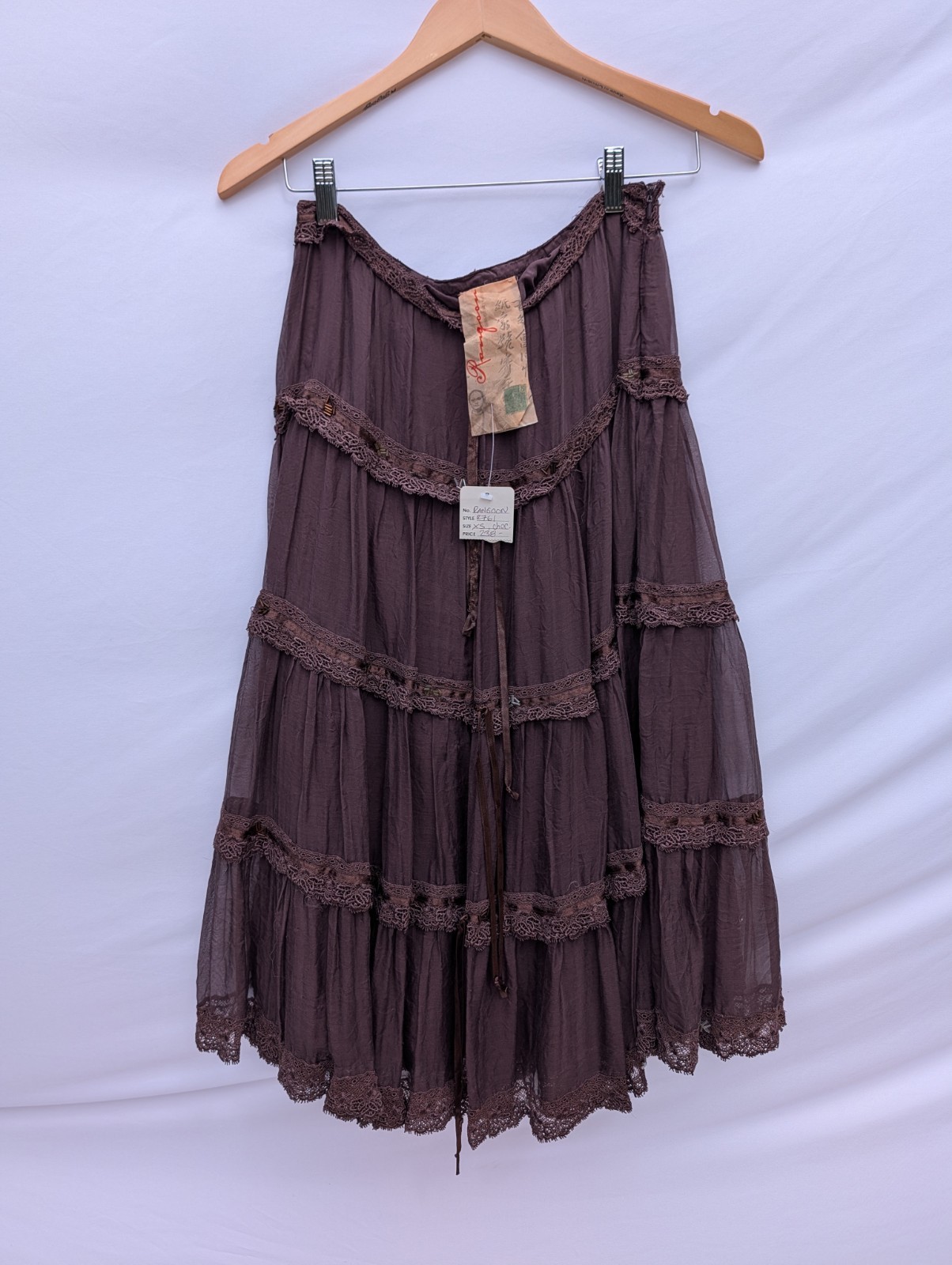 Vintage Antique Rangoon Skirt, Chocolate Brown, Size Extra Small, With Tags
