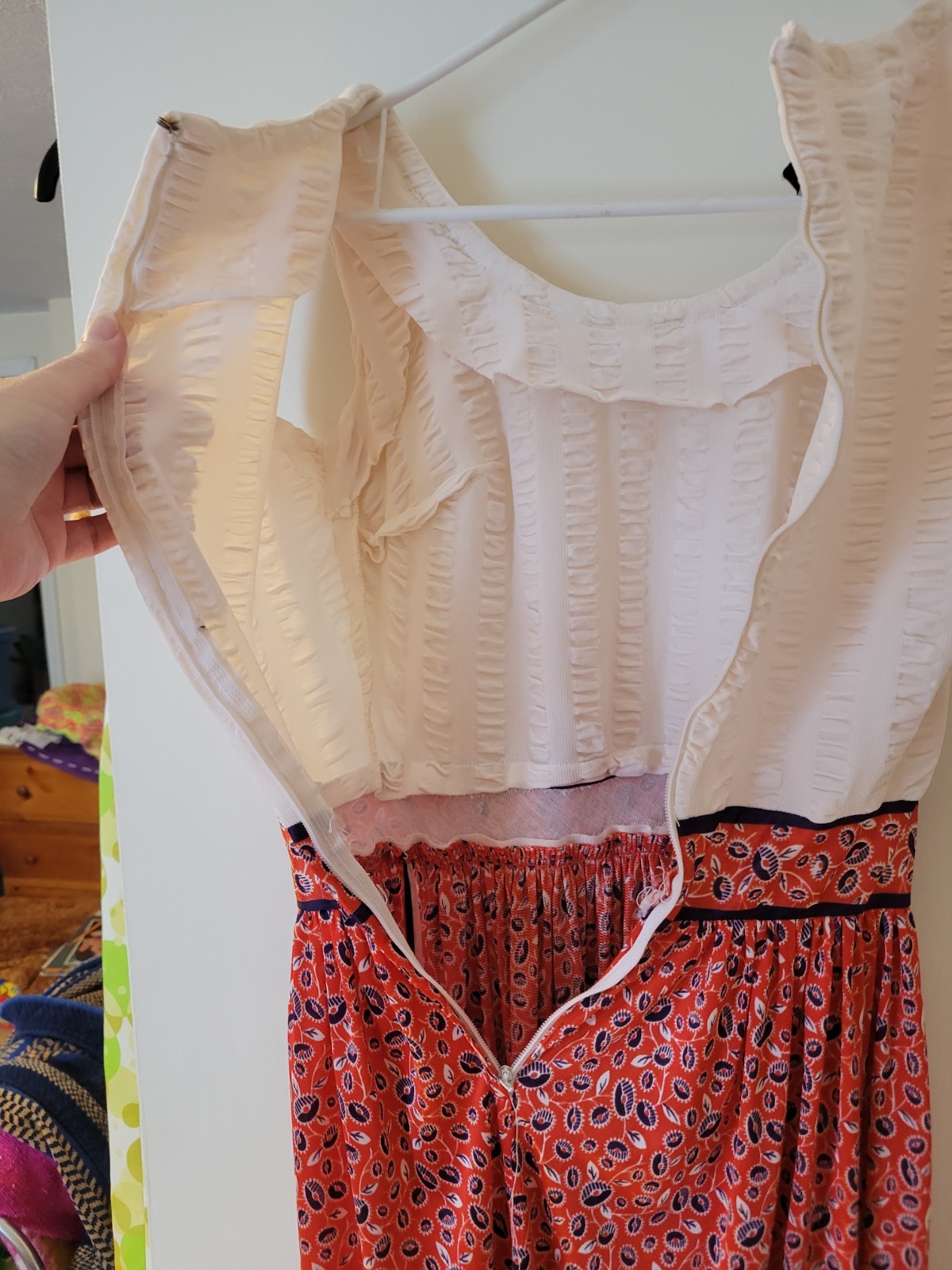 VTG 60’s 70’s Shady Lane Red White & Blue Floral Cottage Dress