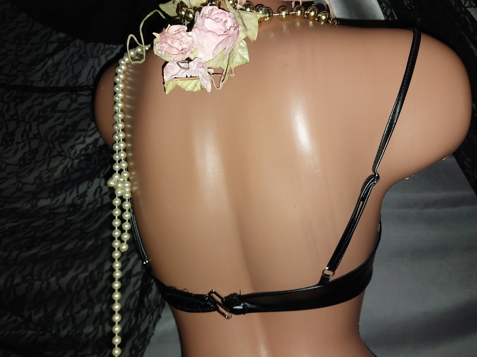 VTG SILKY RUBBA VINYL BRA S FRENCH TIE BODICE DOMINA COACHELLA PARTY TOP XS -32B