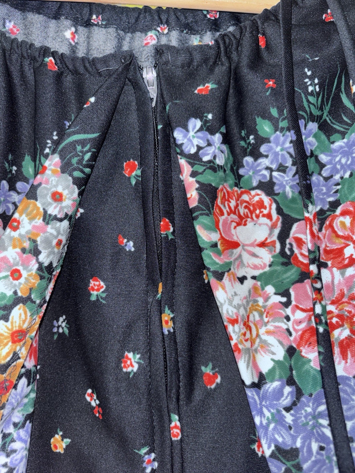 Vintage 70s Ellen Rogers Black Floral Dress Size 14.5 Or Large 3/4 Sleeves