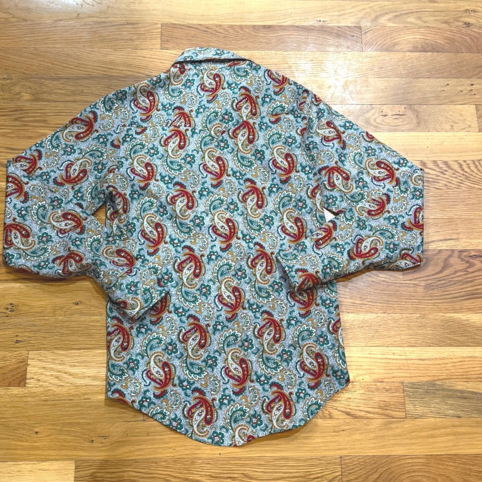 Vintage Lady Lee Paisley Button Down Shirt 70s Long Sleeve Red Green Gold 7/8