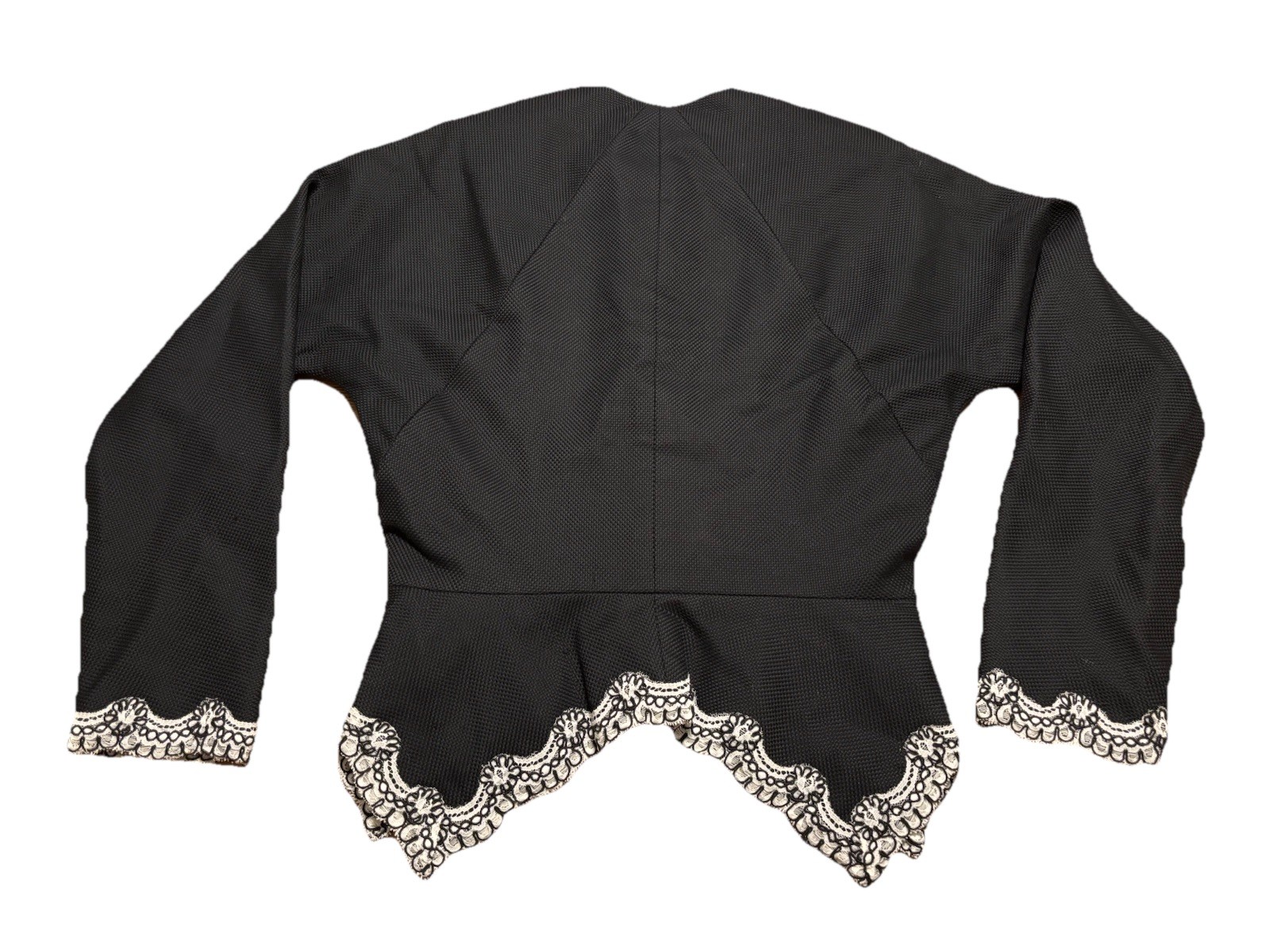 Vintage 1980s Geoffrey Beene Skirt Jacket Set Lace Embroidered Black White 8
