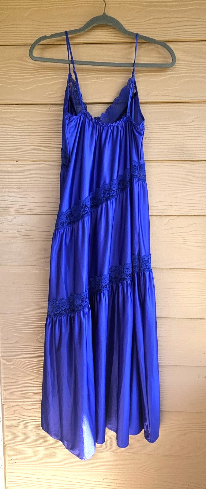Lady Cameo Vintage Royal Blue Coquette Nighty Full Slip Nightgown sz M