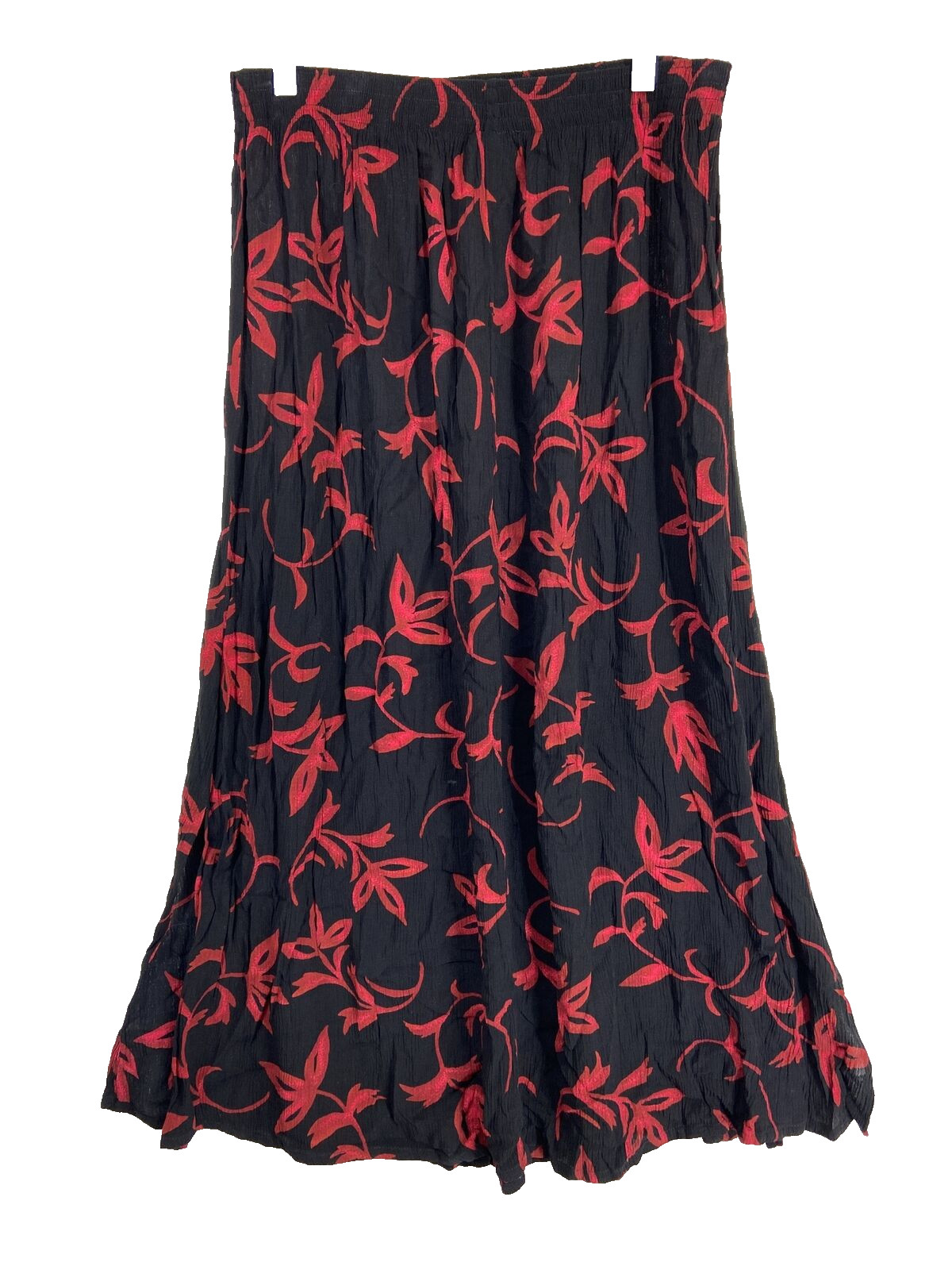 women’s Size XL CM Shapes Maxi Skirt Black Red Floral Print 100% Rayon Vintage