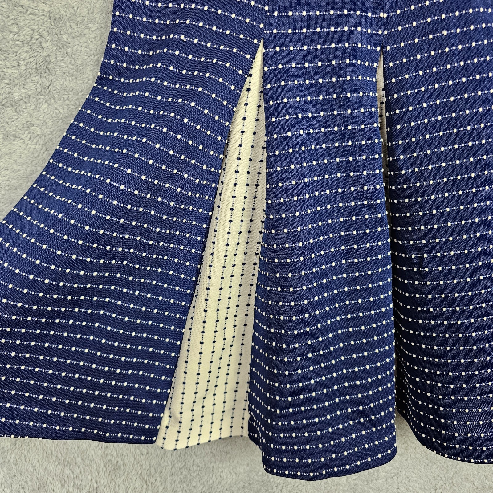 VTG 70s Womens Swing Dress S Blue Collared Zip Up Short Sleeve Inverted Pleats