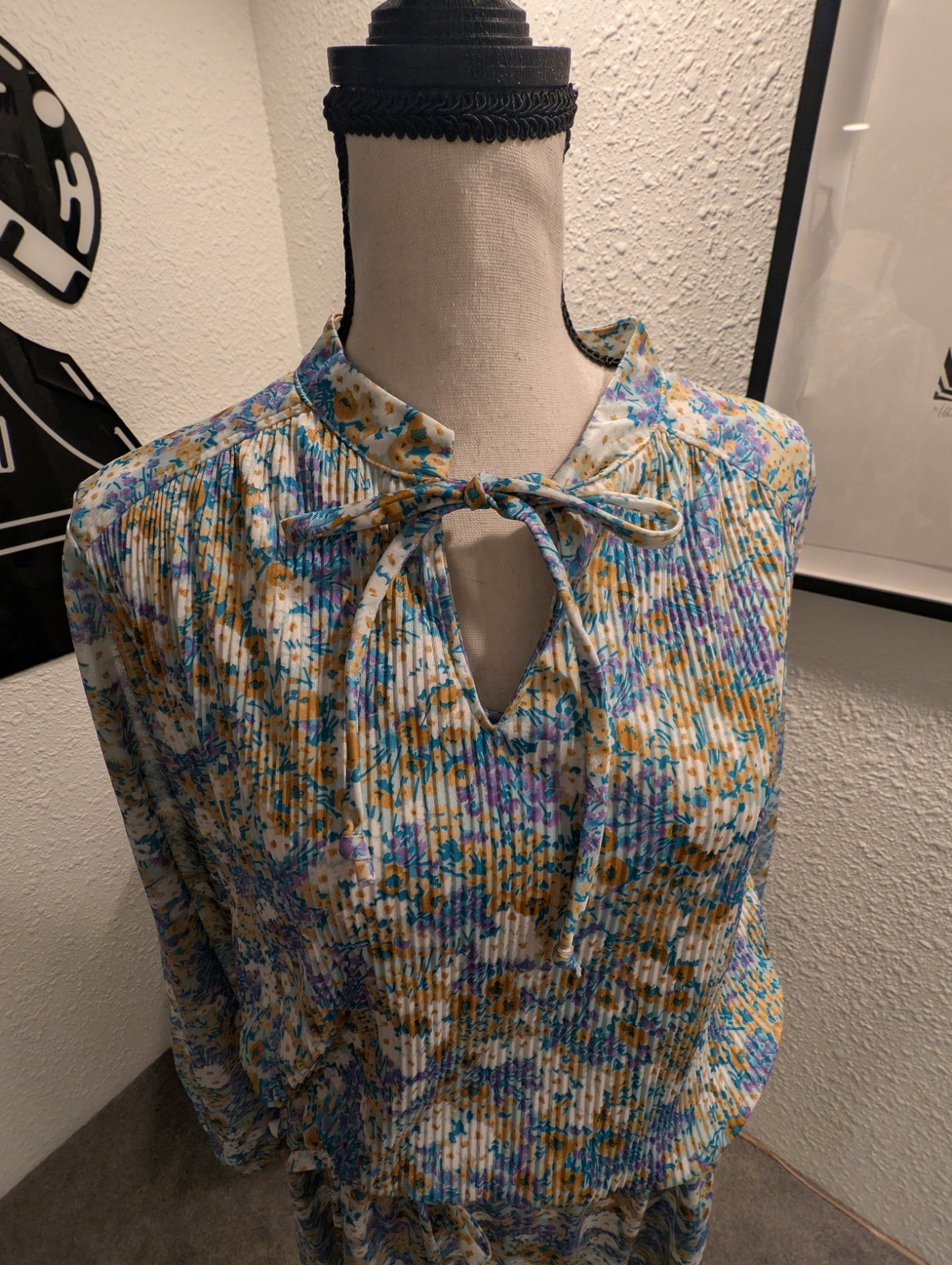 Vintage 70s Polyester Floral Midi PEASANT Dress Bohemian Prairie L/XL