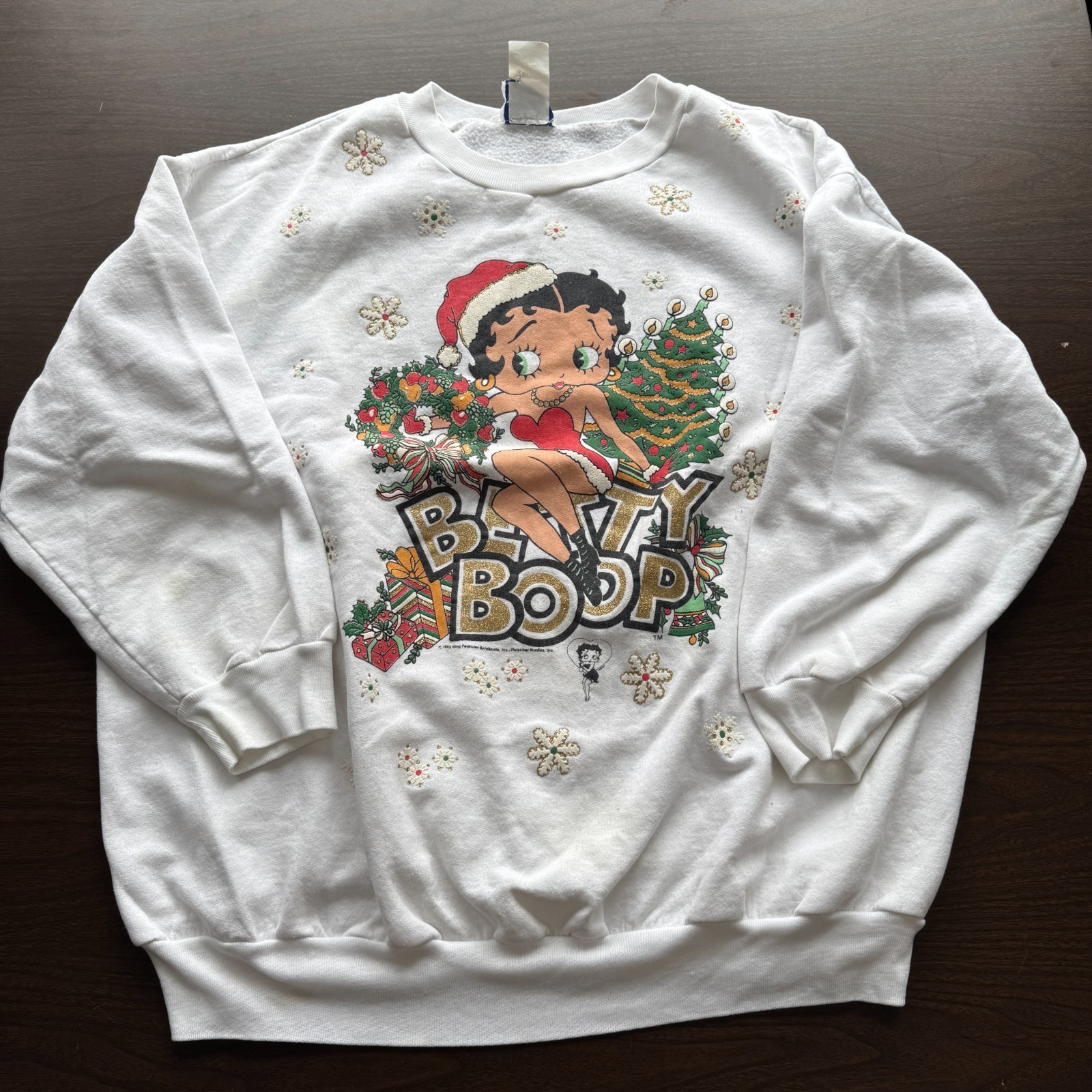 Vintage 1993 Betty Boop White Christmas Sweatshirt crew neck YS SPORT One Size