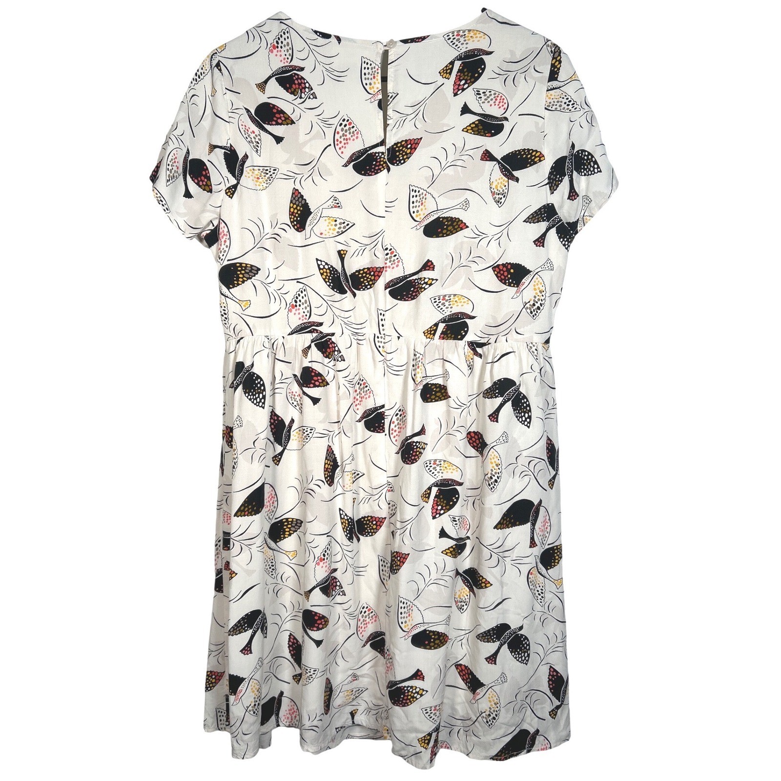 Old Navy Women Dress White Bird Print SS Woven Swing Boho Festival Artsy Medium