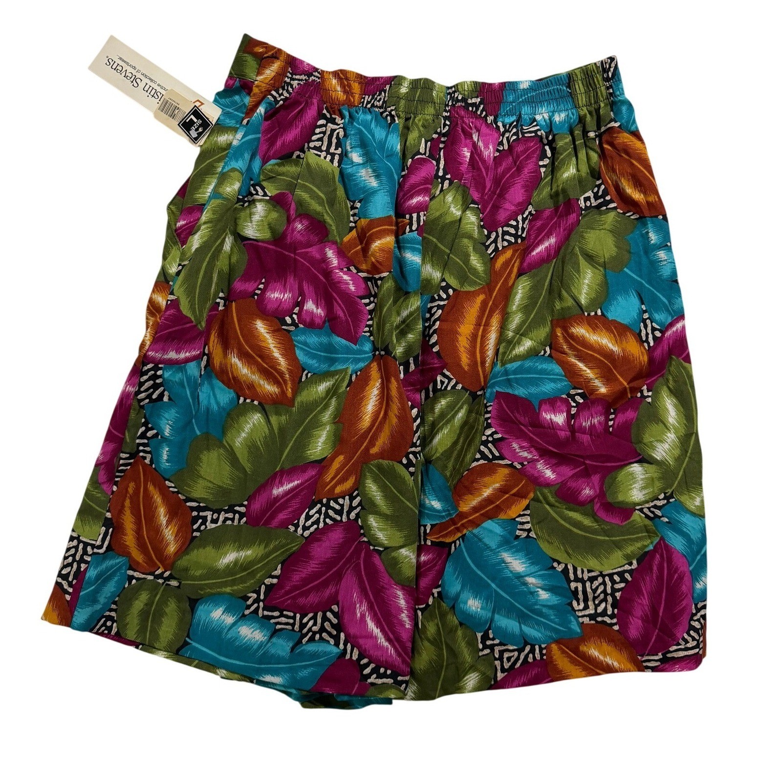 Vintage 90s Cristin Stevens Floral Shorts Bright Tropical Print Elastic Large