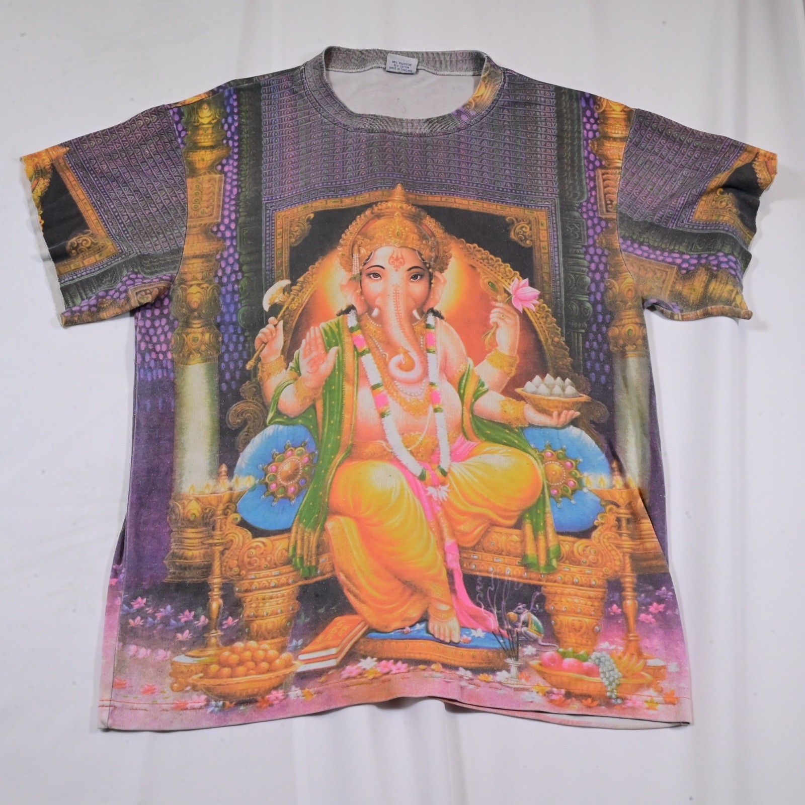 Vintage 90s Ganesha All Over Print T-Shirt Men’s XL Short Sleeve Club Wear AOP