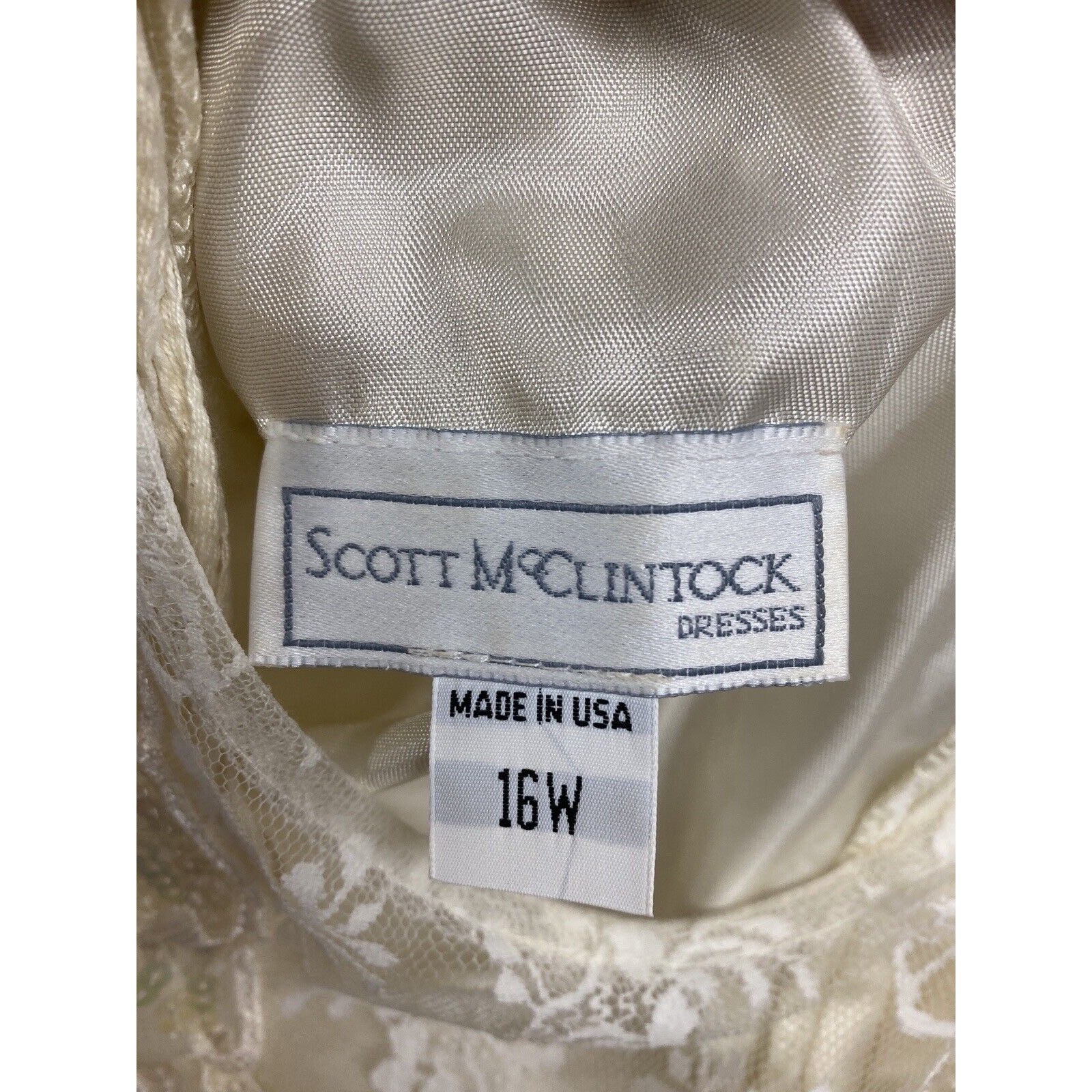 1980s Vintage Scott McClintock Ivory Lace Dress 1920s Style Wedding 16W gatsby