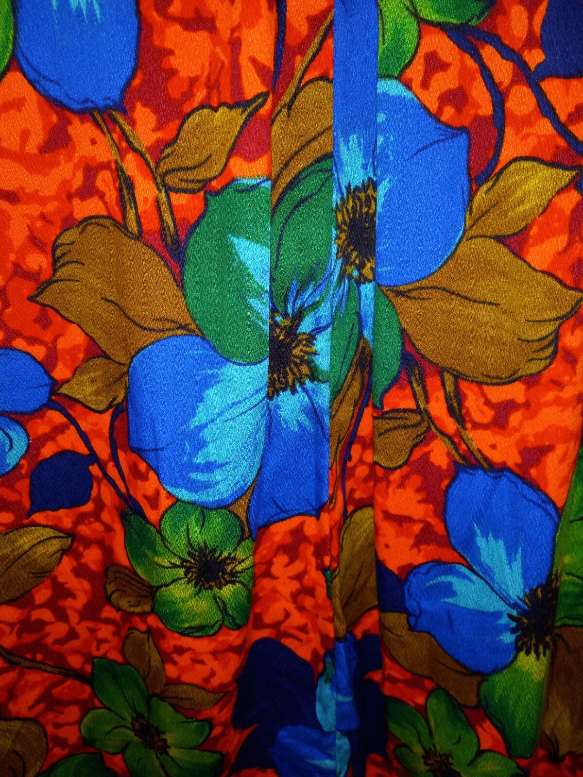 Vintage 60s Hawaiian Barkcloth Floral Watteau Muumuu Maxi Dress Tiki Oasis M/L