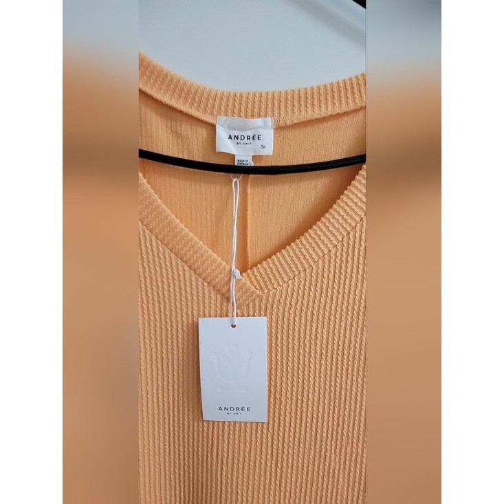 ANDRÉE BY UNIT Ribbed V-Neck Sleeveless Dress in Peachy Orange Size 3xl