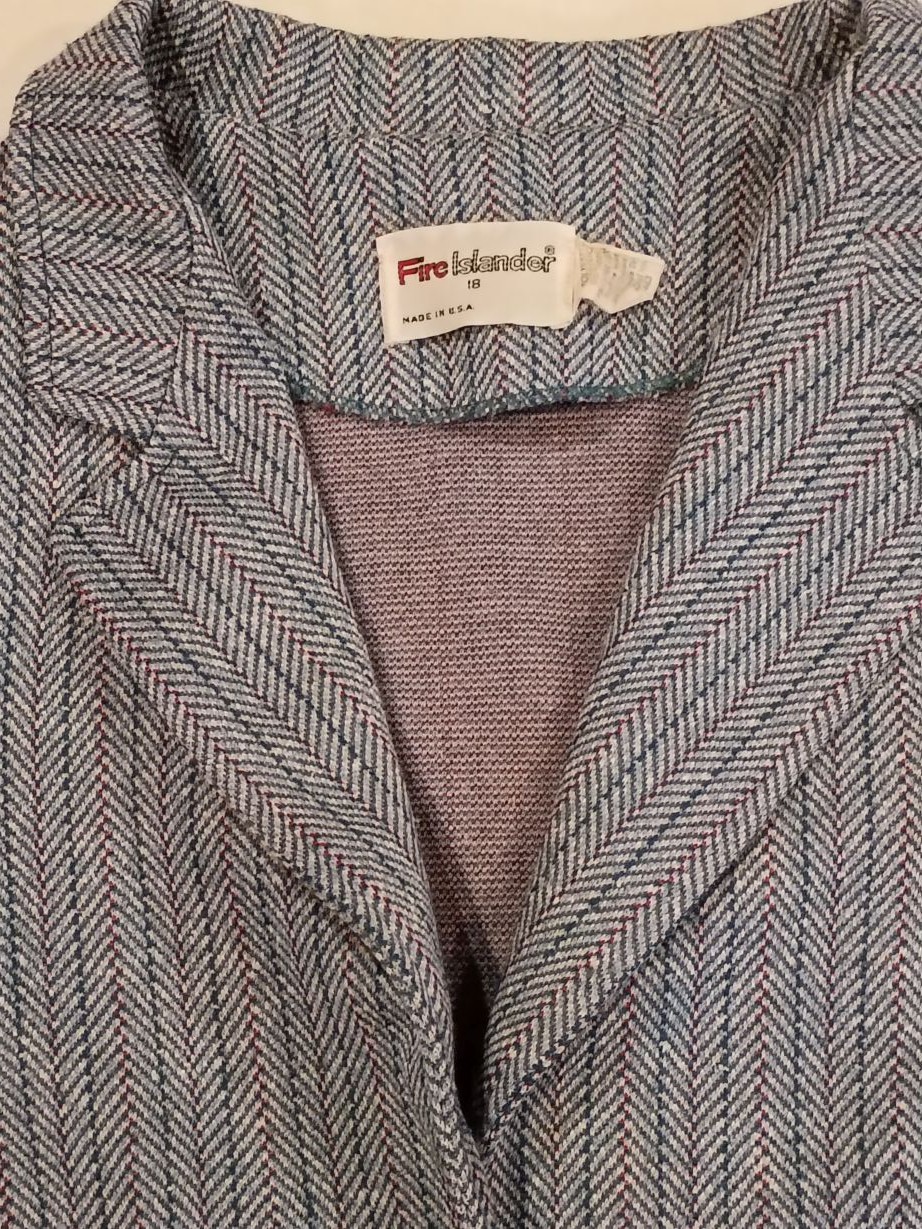 1970s Fire Islander Jacket Pant Suit Blue Herringbone Vintage Womens Sz 18 Geek